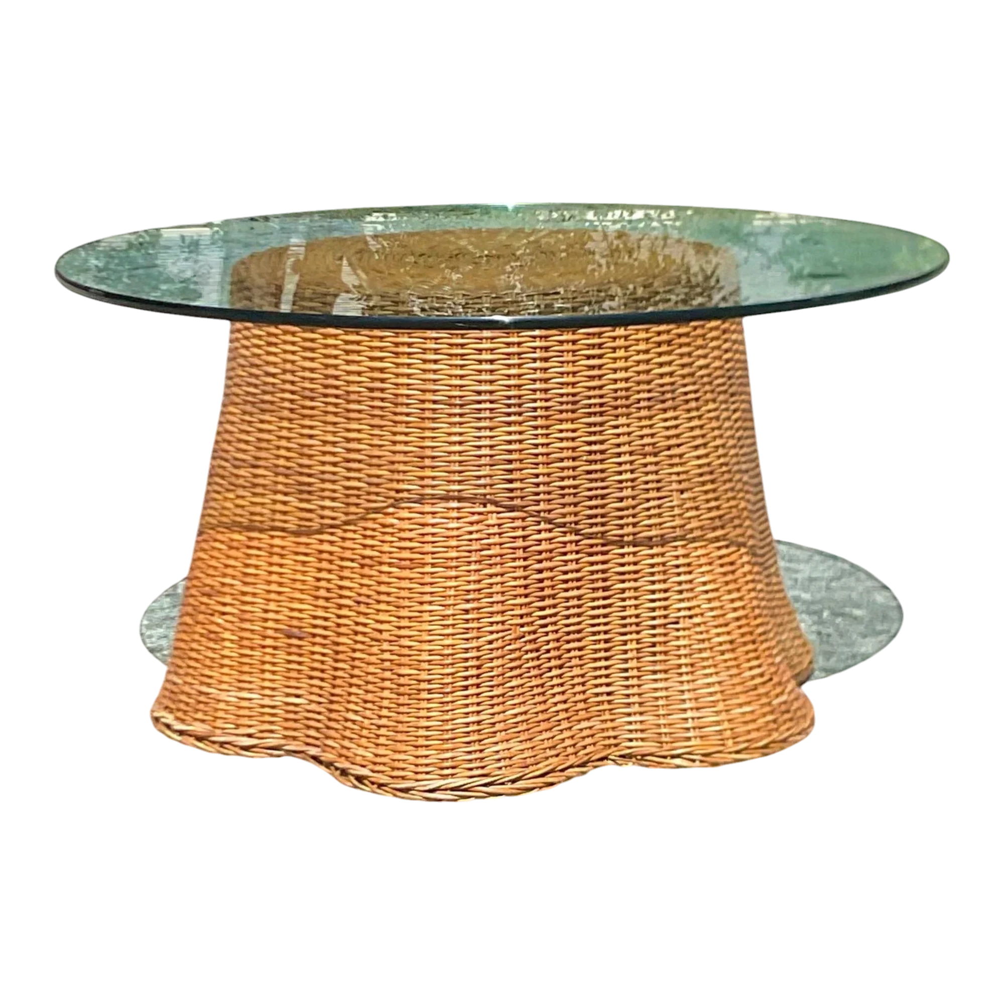 Late 20th Century Vintage Coastal Woven Rattan Ghost Center Hall Table
