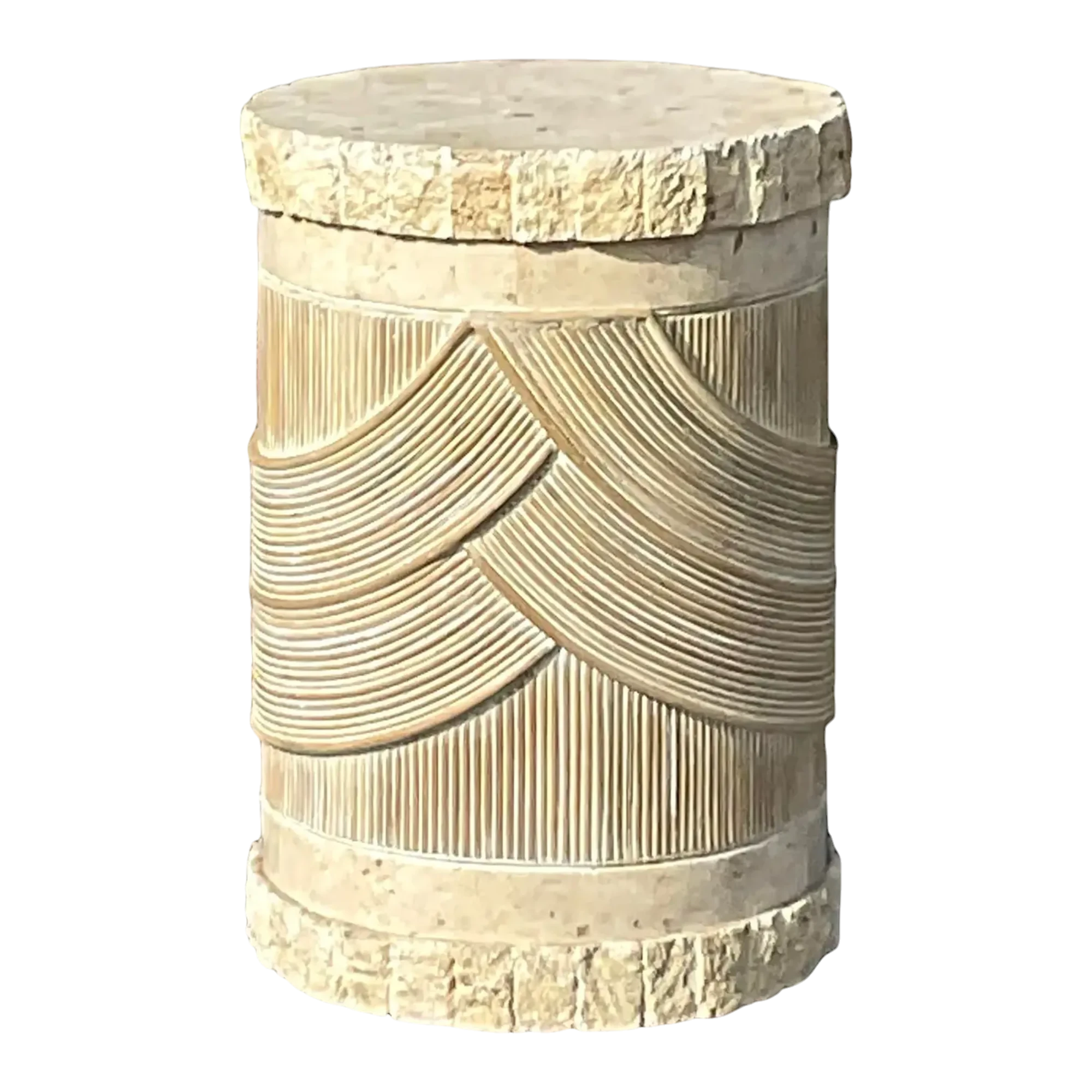Late 20th Century Vintage Washed Pencil Reed & Tessellated Stone Pedestal