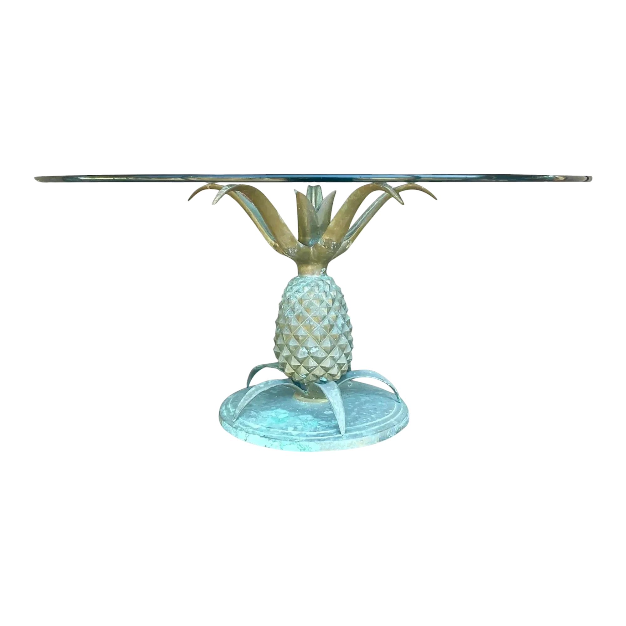 Mid 20th Century Vintage Boho Patinated Brass Pineapple Coffee Table