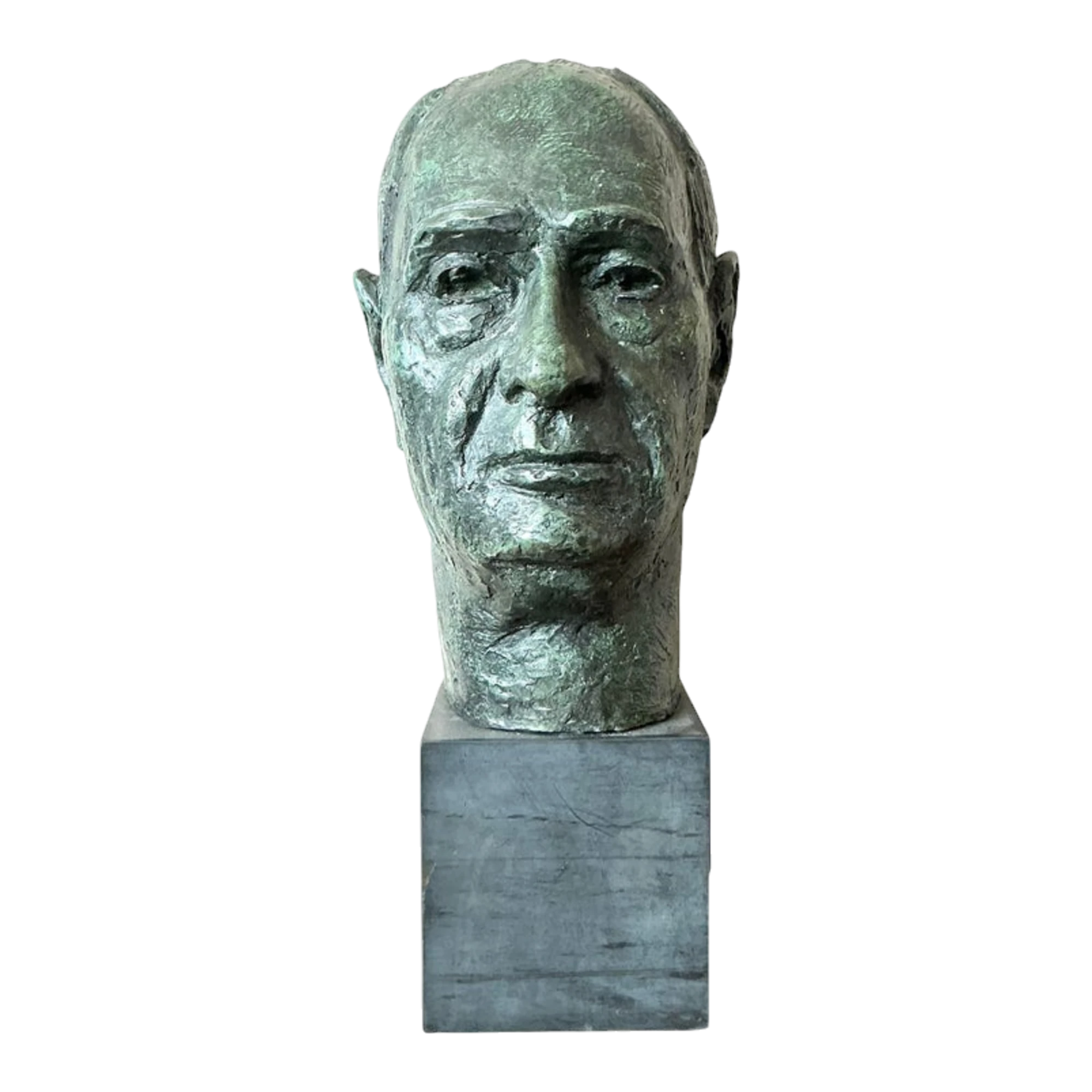 Mid 20th Century Vintage Boho Patinated Cast Plaster Bust of Man