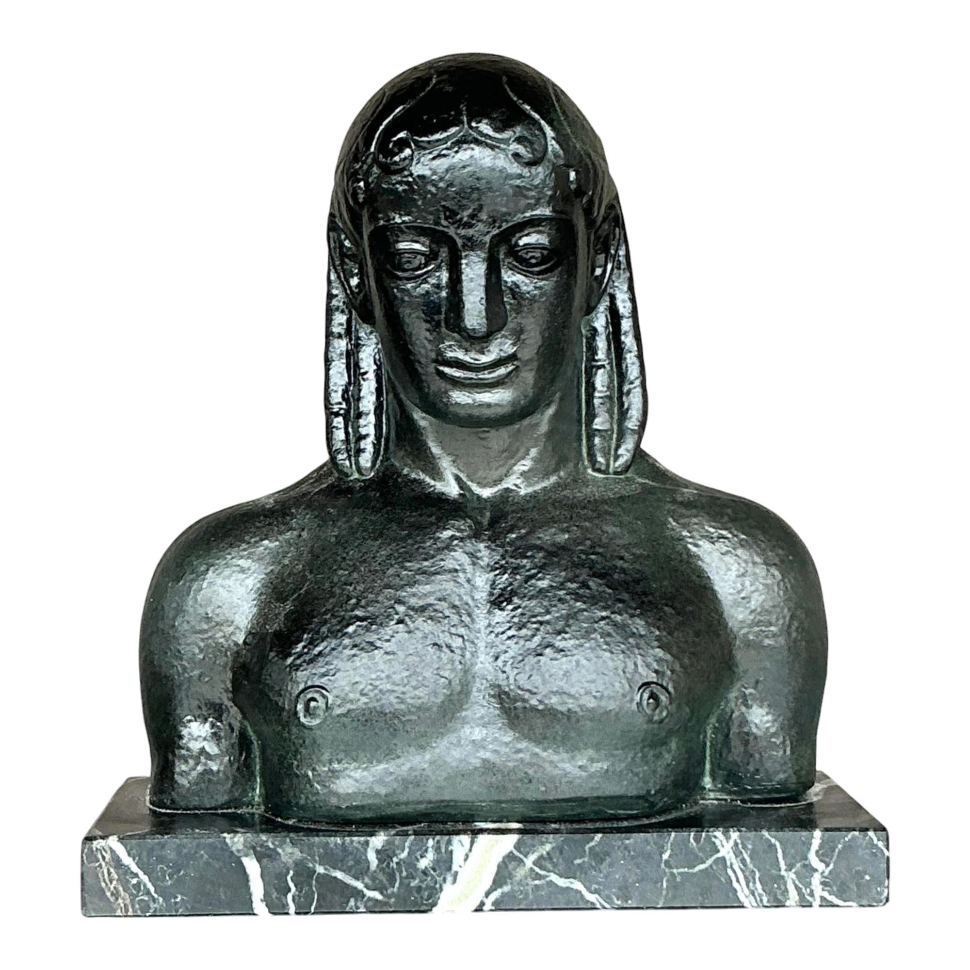 Mid 20th Century Vintage Boho Patinated Plaster Bust of Man