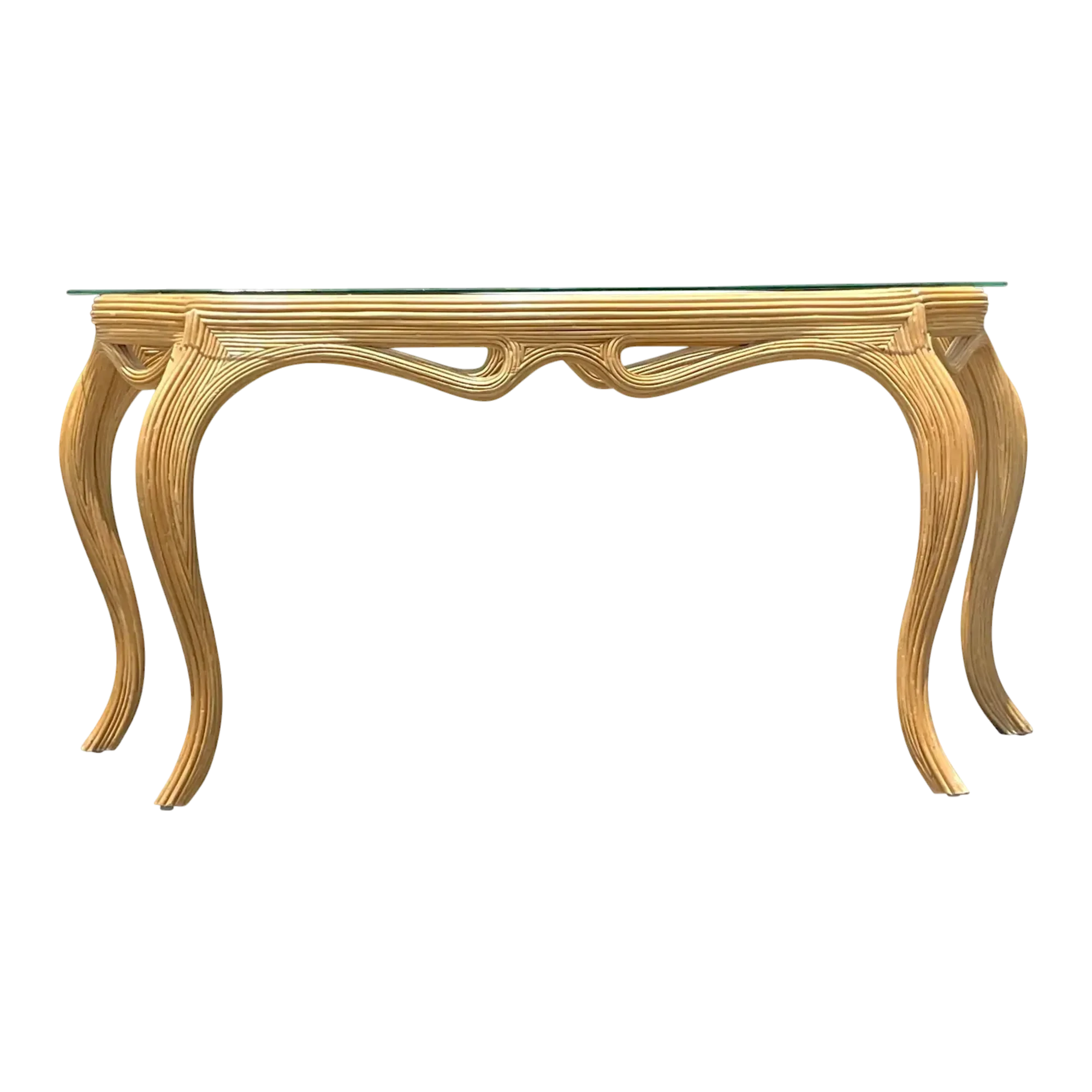 Mid 20th Century Vintage Coastal Pencil Reed Console Table