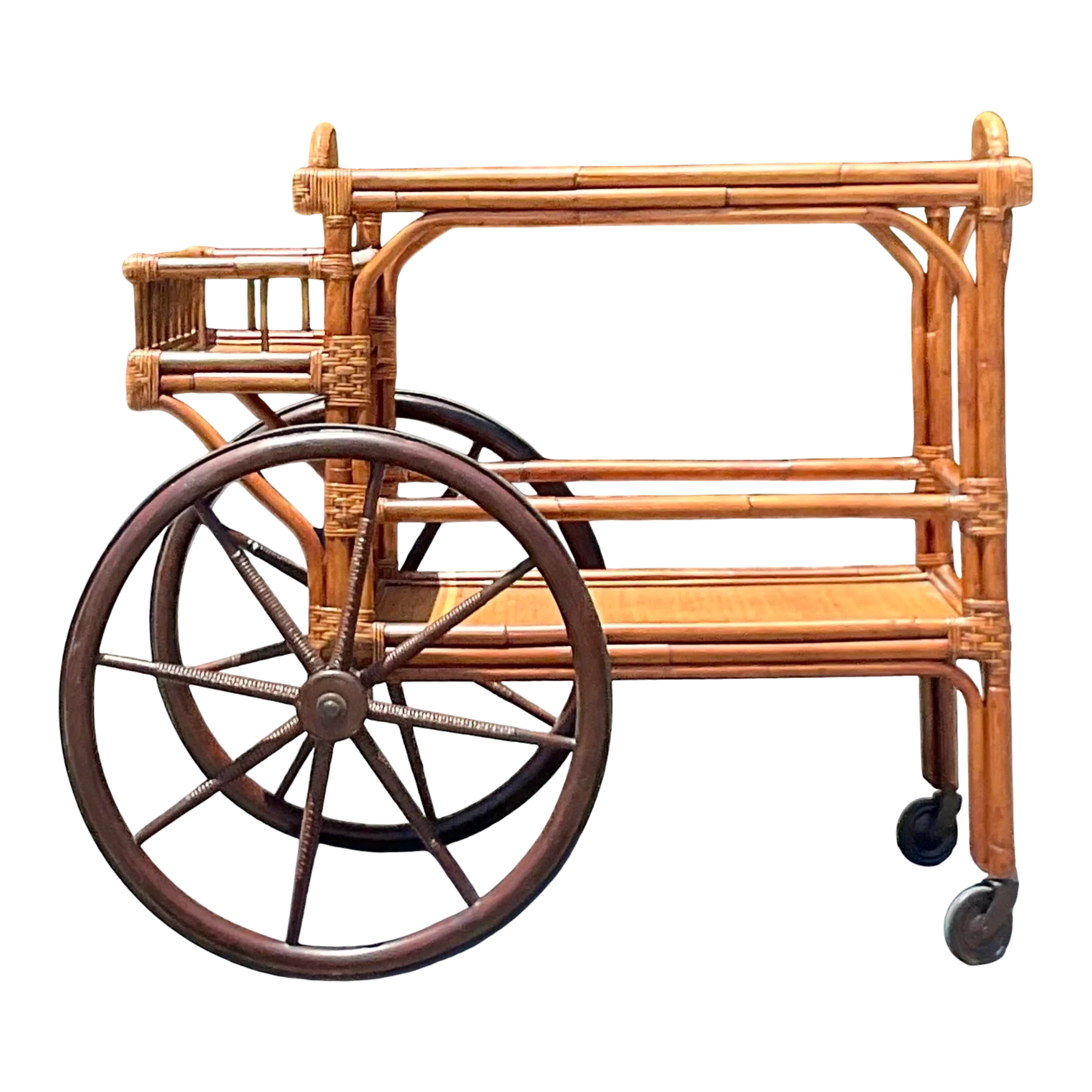 Mid 20th Century Vintage Coastal Rattan Bar Cart