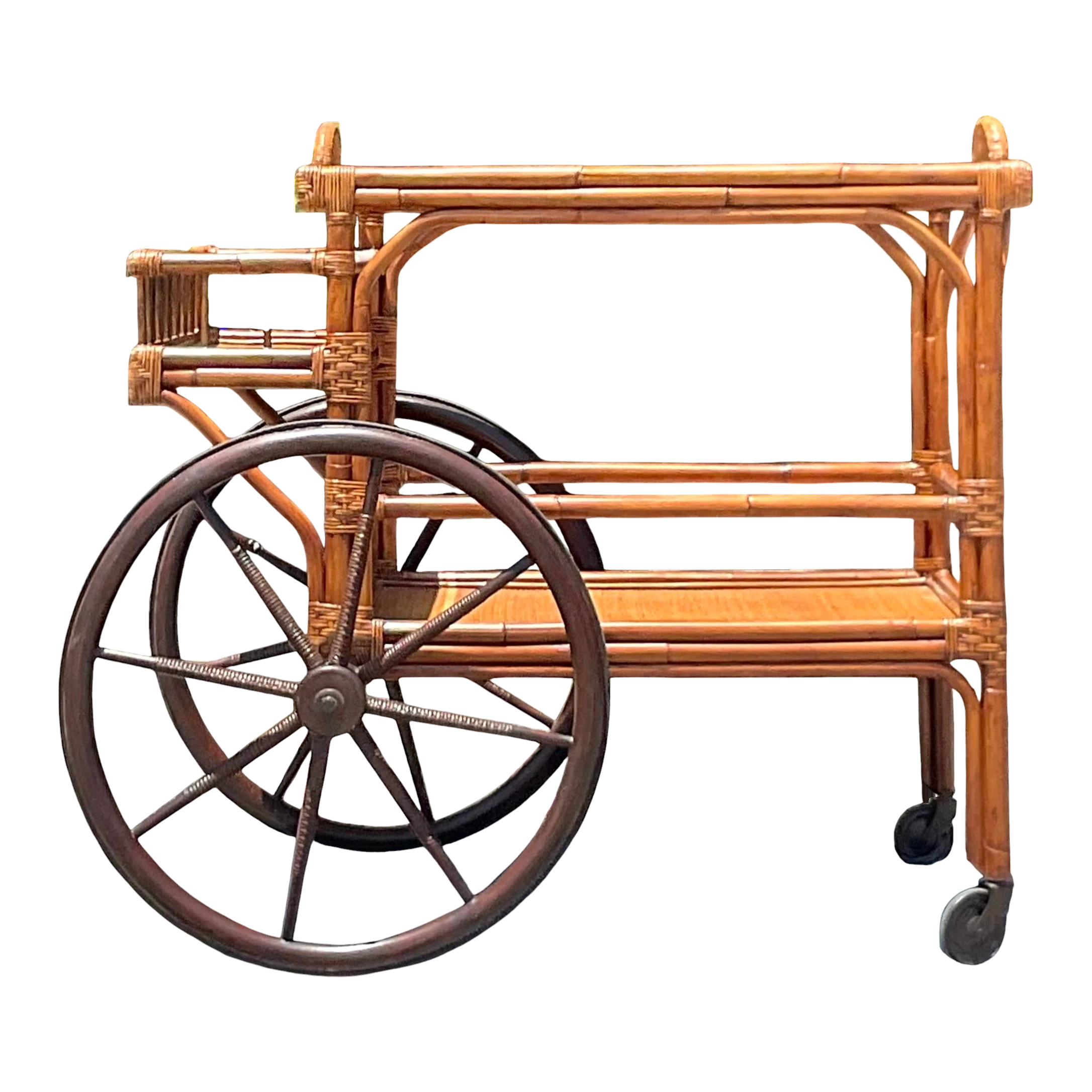 Mid 20th Century Vintage Coastal Rattan Bar Cart - Rattan, 27W x 36.25H