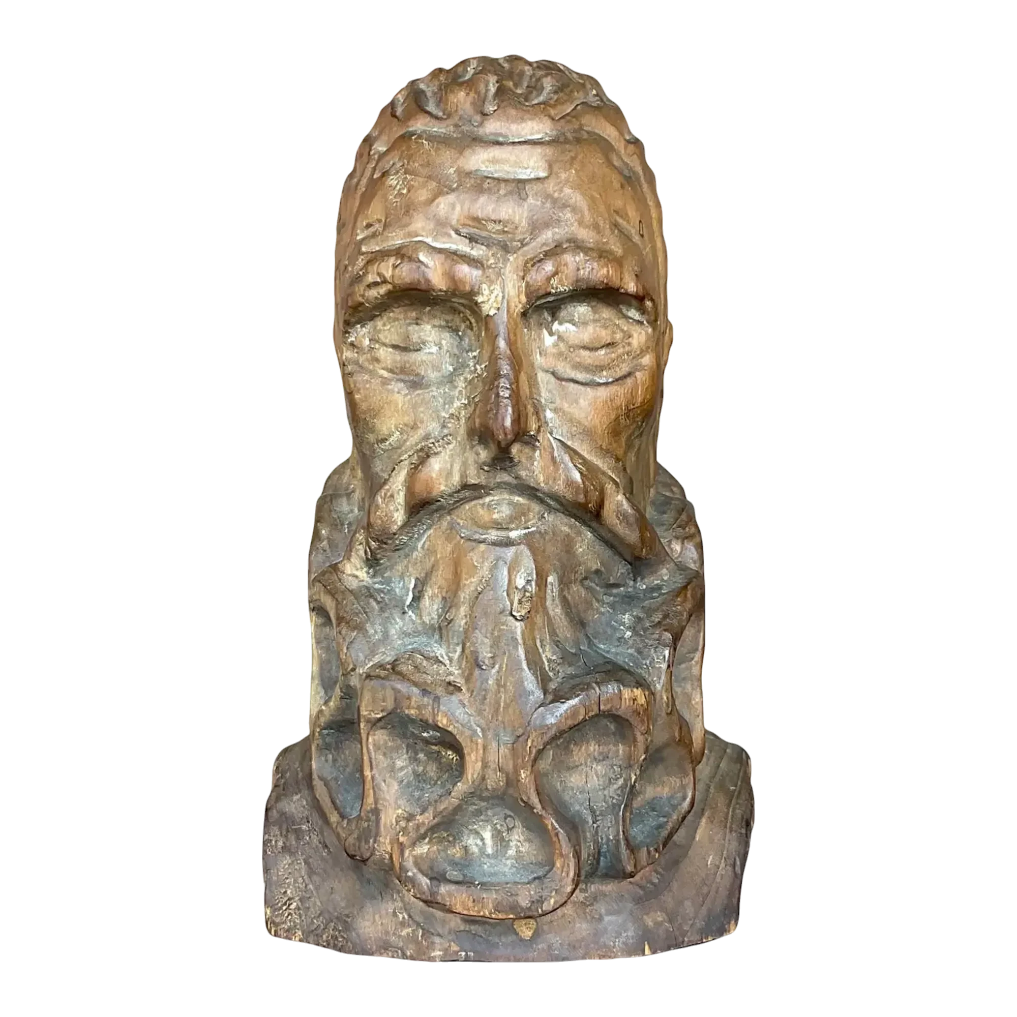 Mid 20th Century Vintage Hand Carved Bust of Man