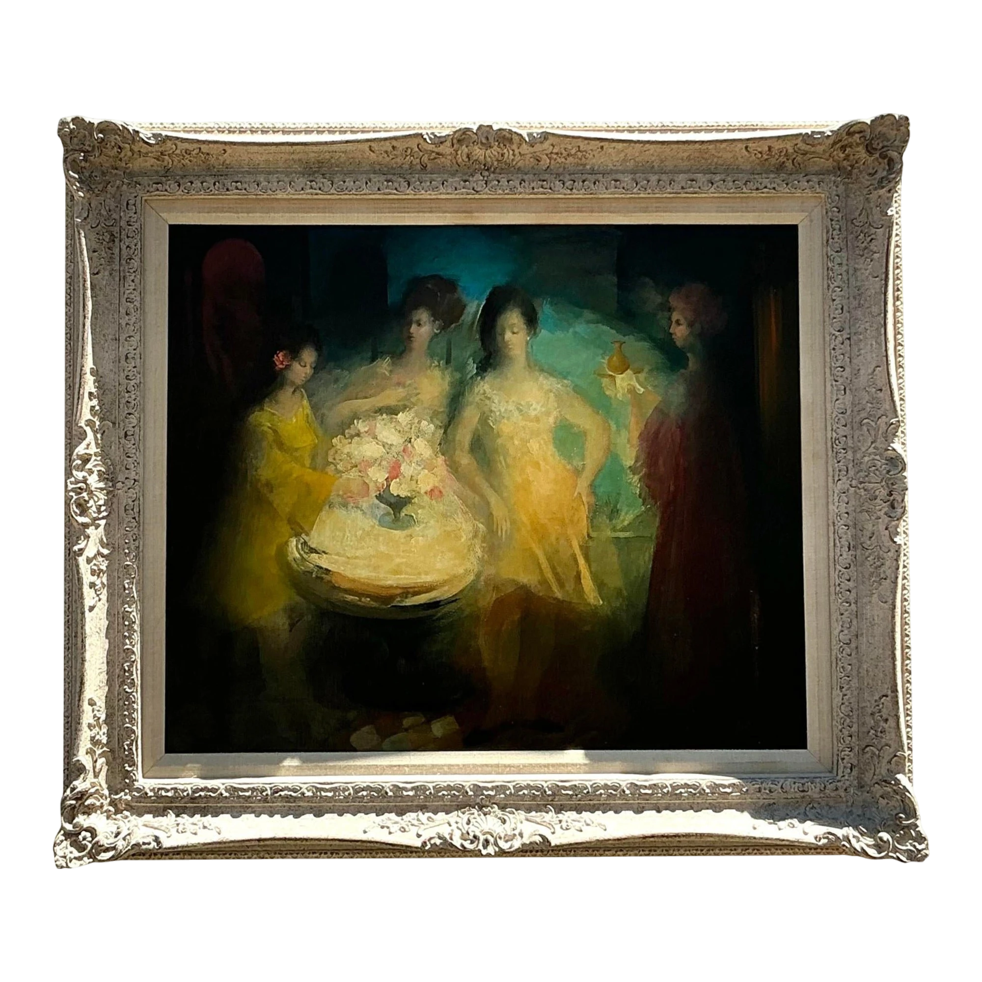 Mid 20th Century Vintage Regency Original Figurative Oil on Canvas
