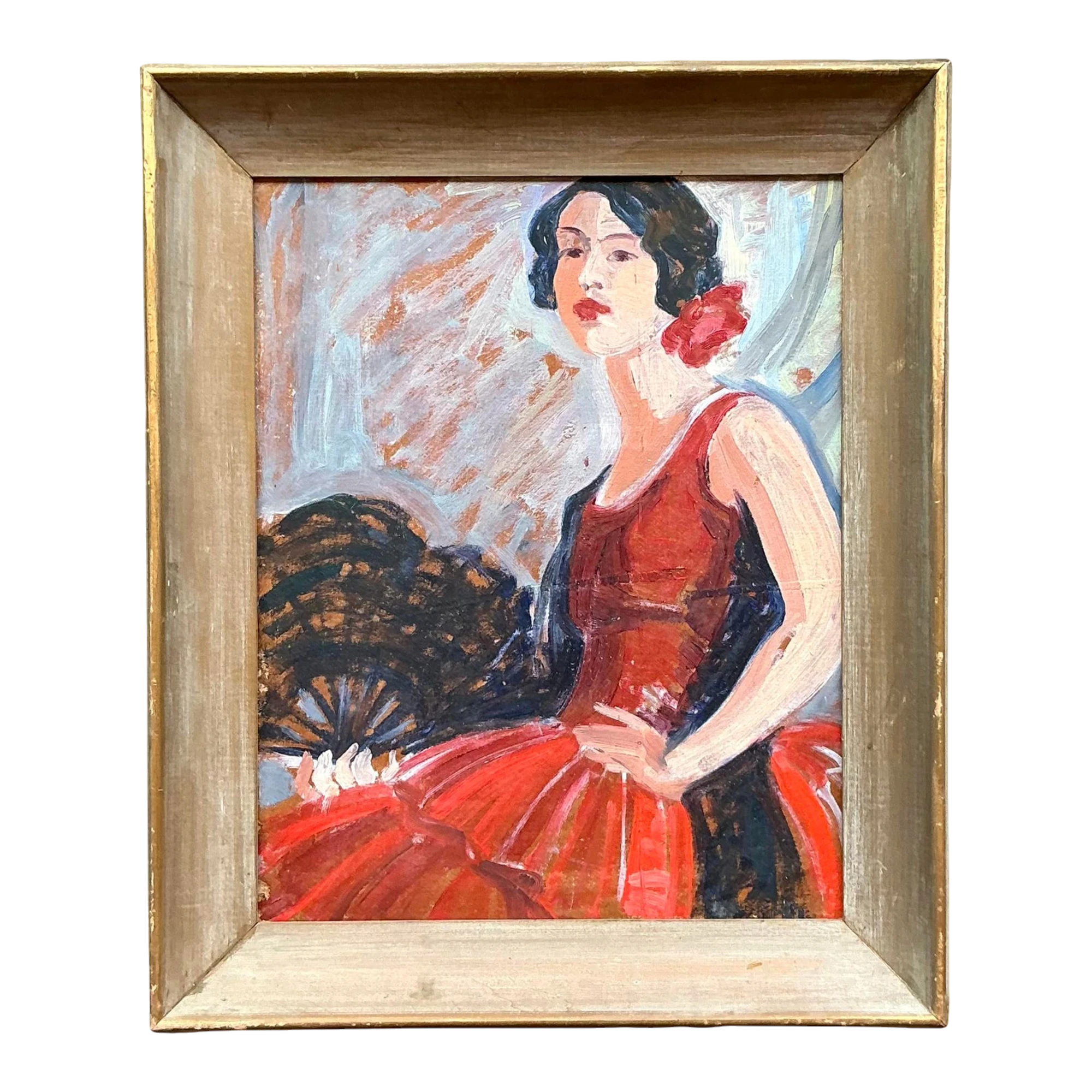 Mid 20th Century Vintage Regency Original Flamenco Dancer Oil on Board