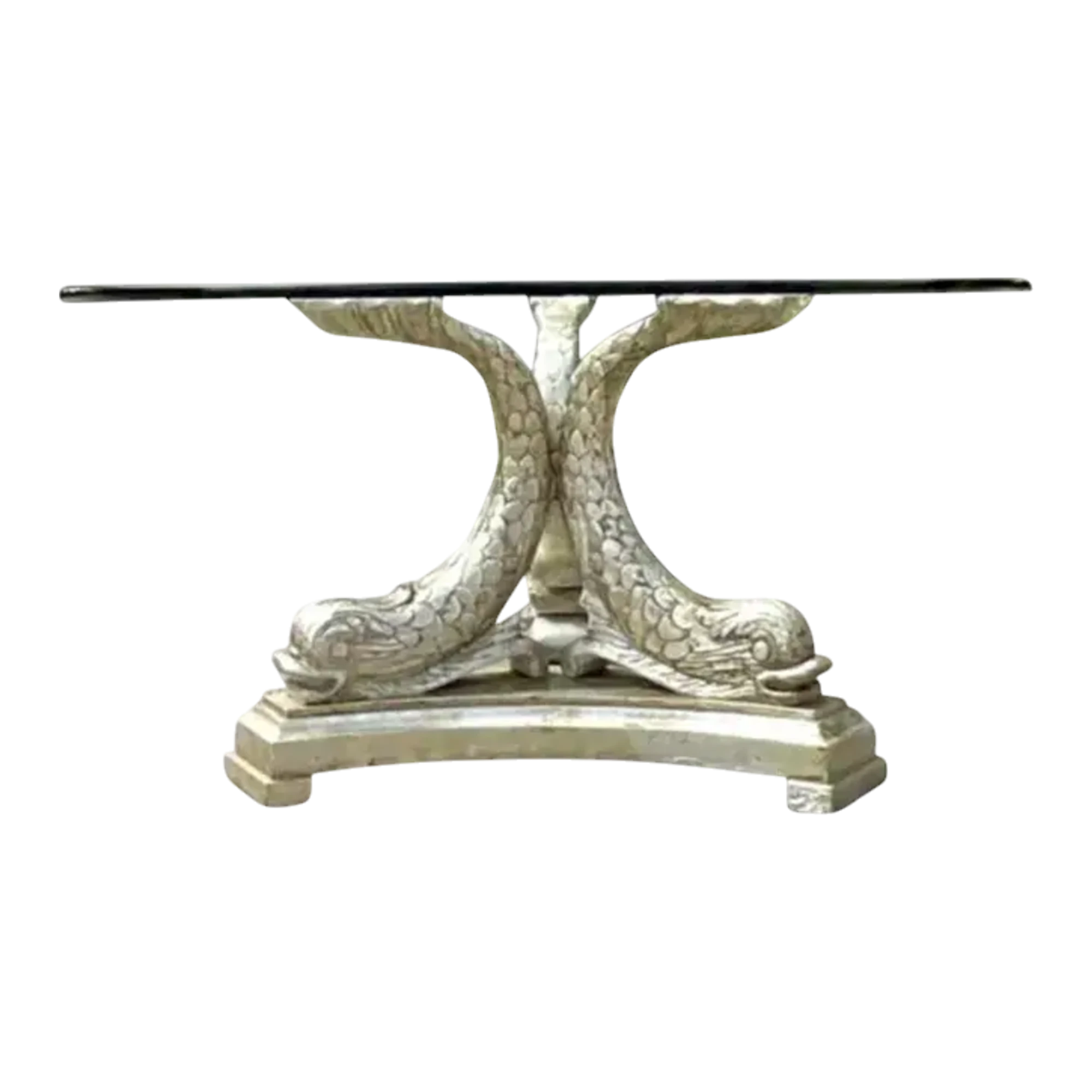 Mid 20th Century Vintage Regency Silver Leaf Koi Center Hall Table