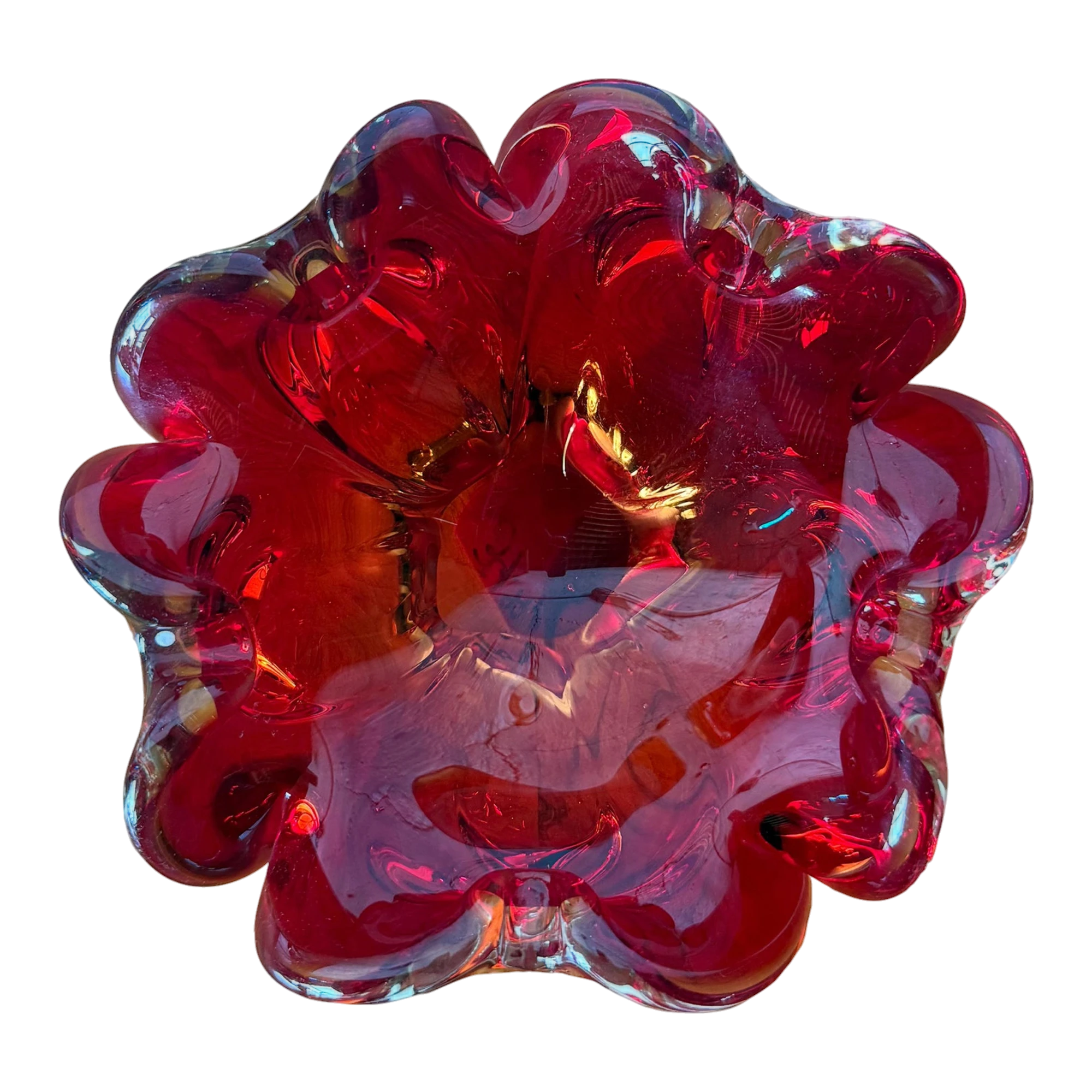Mid Century Italian Art Glass Ruffle Dish Bowl After Murano
