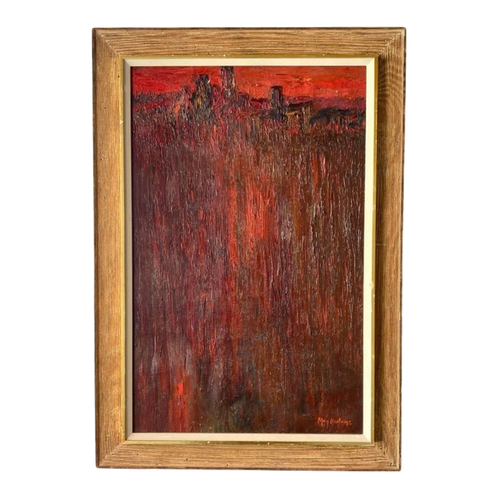Midcentury Abstract Original Oil Painting Signed May Heiloms