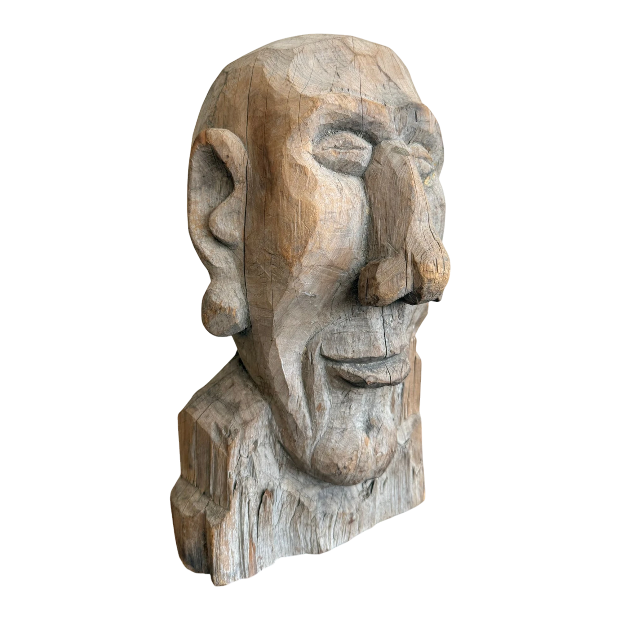 Primitive Boho Hand-Carved Wood Bust