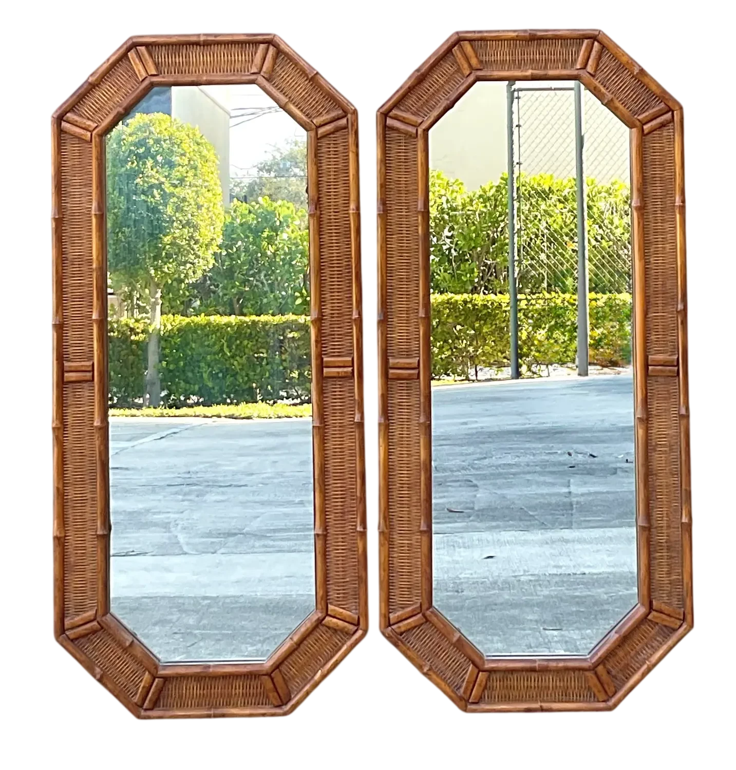 Vintage Octagon Faux Bamboo Mirrors - A Pair — additional photo 1