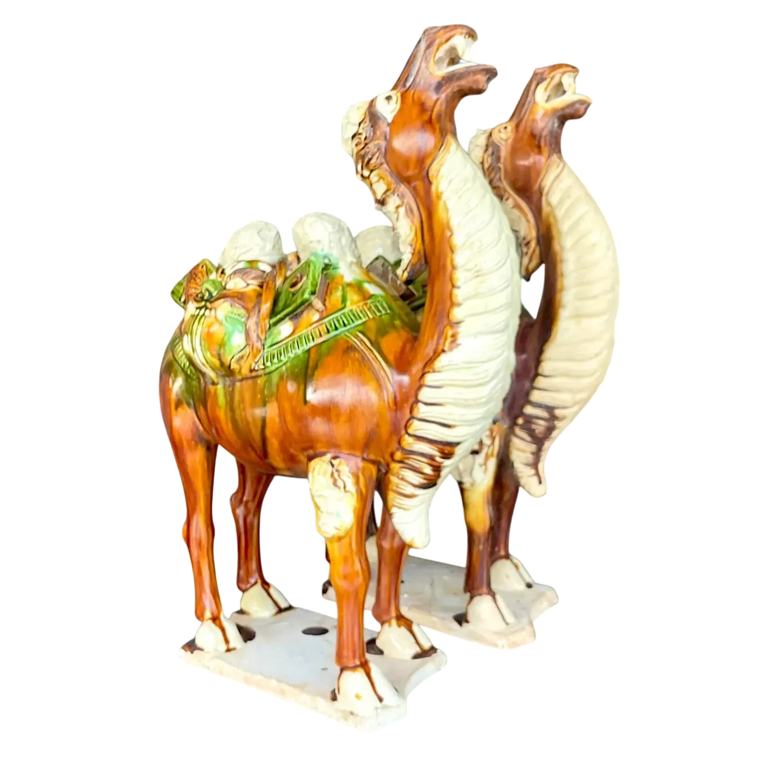 Vintage Boho Tri Colored Sancai Glazed Tang Camels - a Pair
