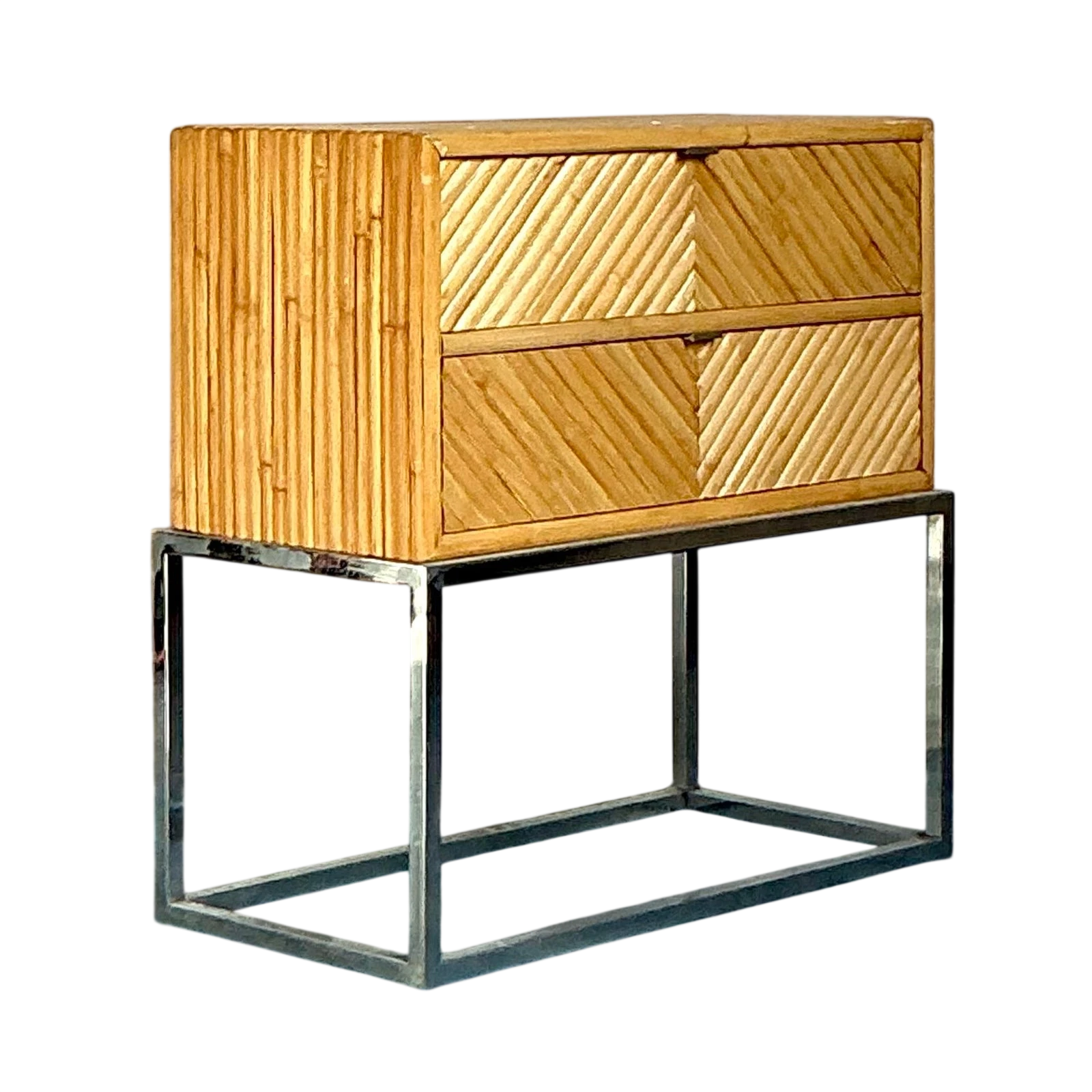 Vintage a Boho Chevron Split Bamboo Chest of Drawers — additional photo 1