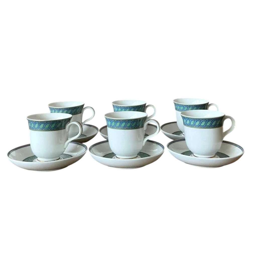 Vintage Boho Christofle "Torsada" Footed Tea Cups With Saucers - Set of 6