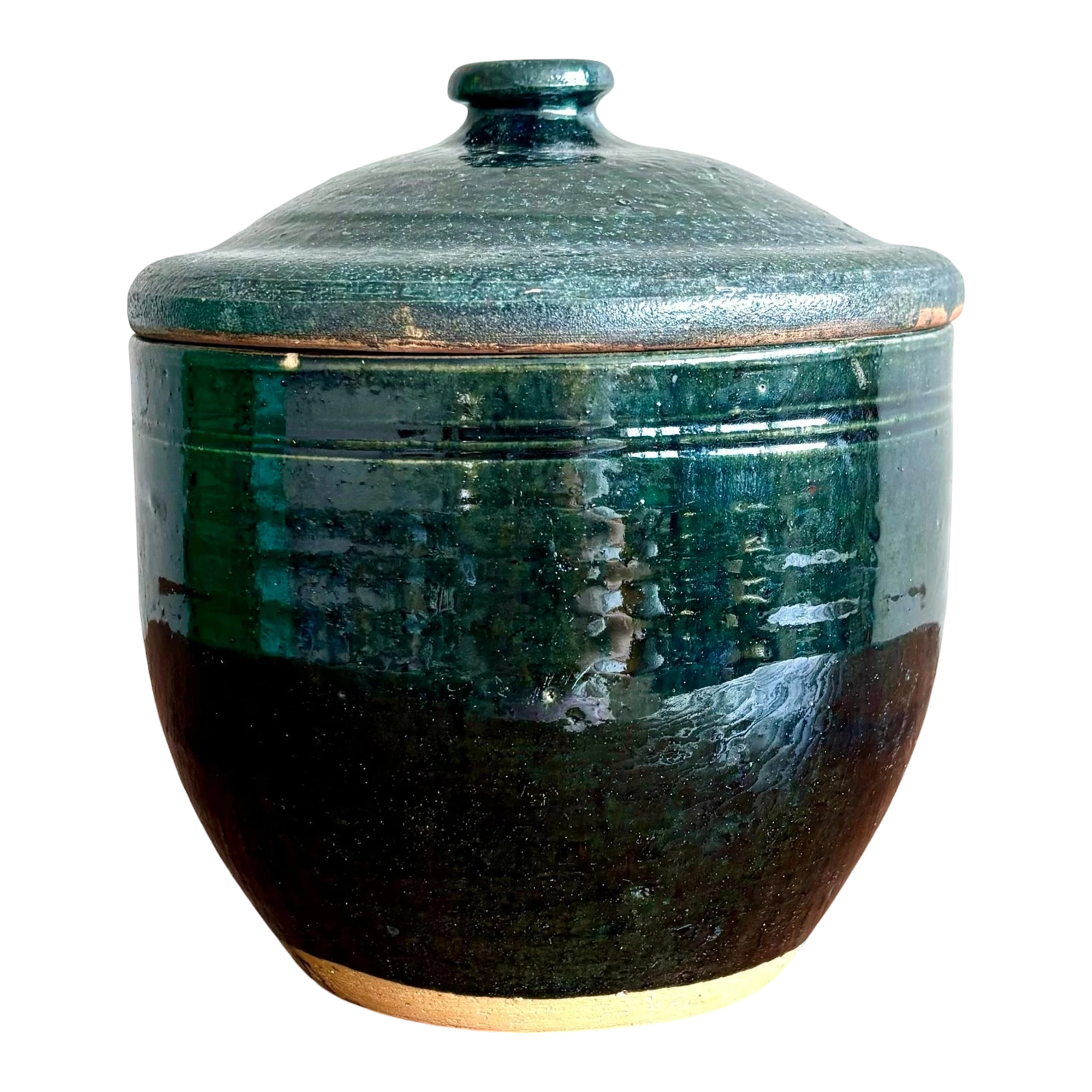 Vintag Boho Forrest Green and Terracotta Lidded Vessel