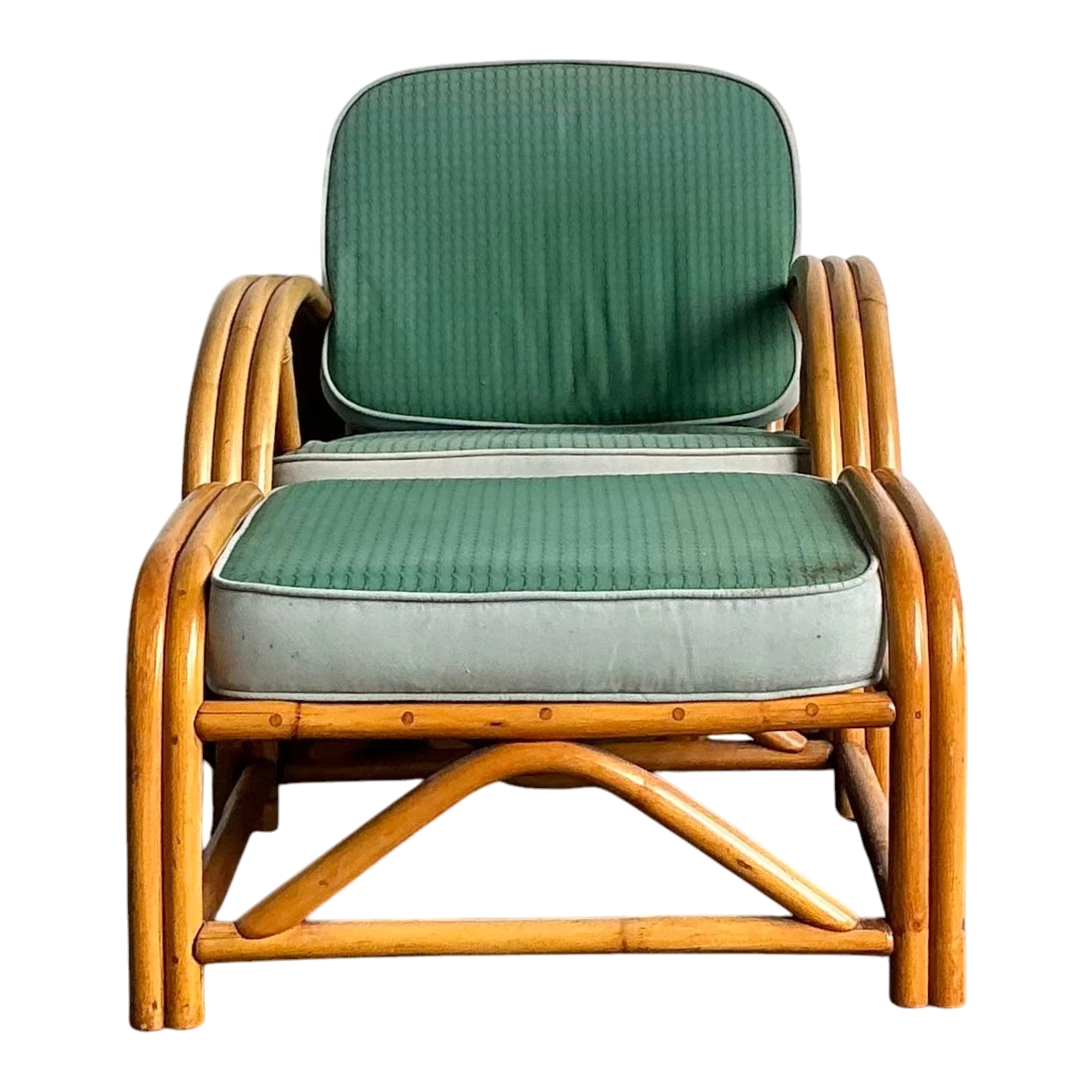 Vintage 1950s Beverly Hills Rattan Lounge Chairs and Ottoman