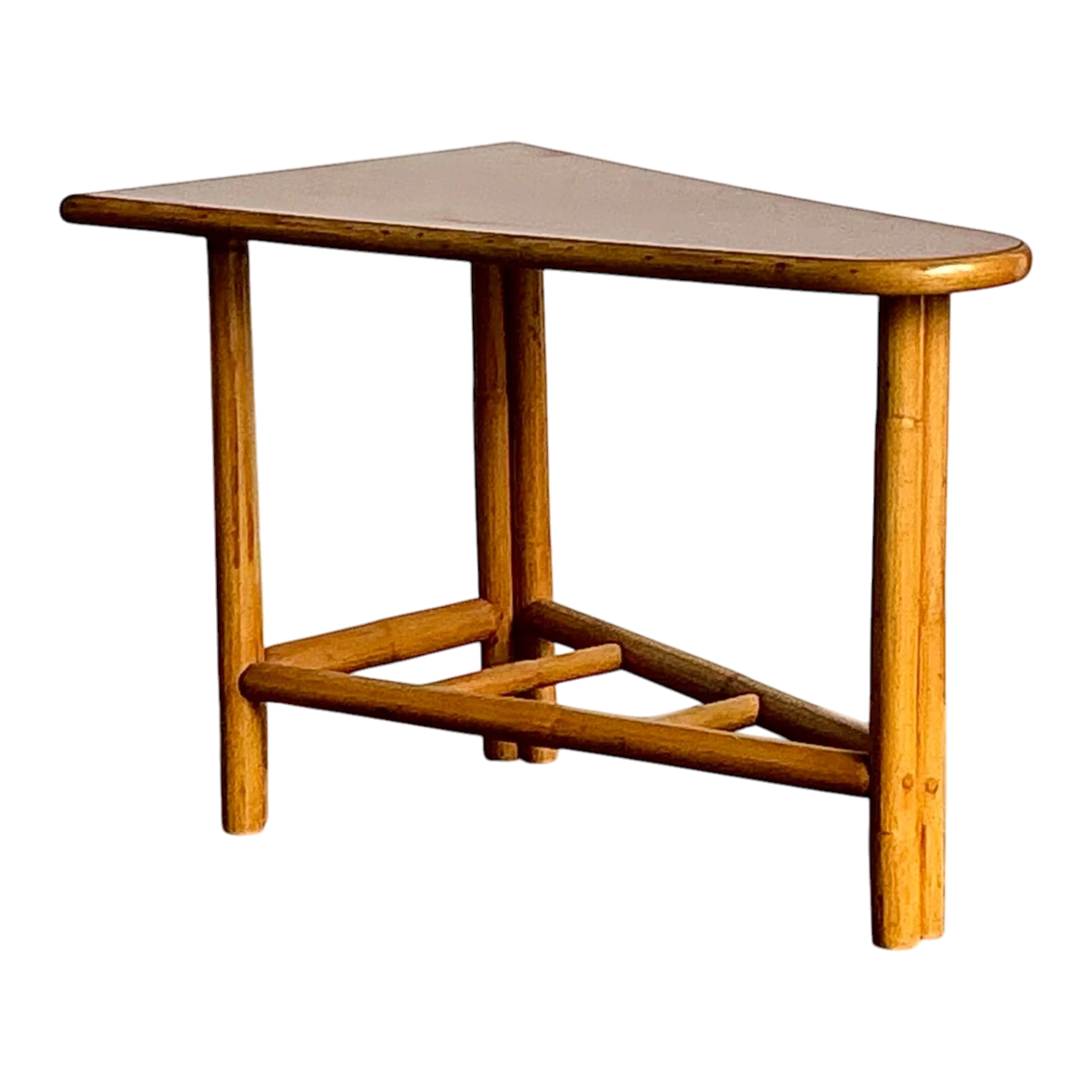 Vintage 1950s Pie Slice Rattan Side Table