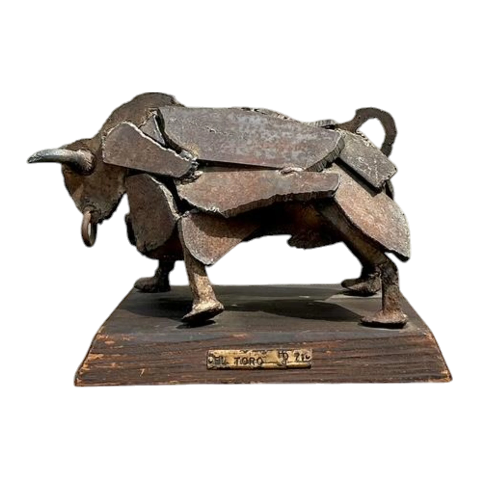 Vintage 1971 Brutalist Torch Cut Steel Bull