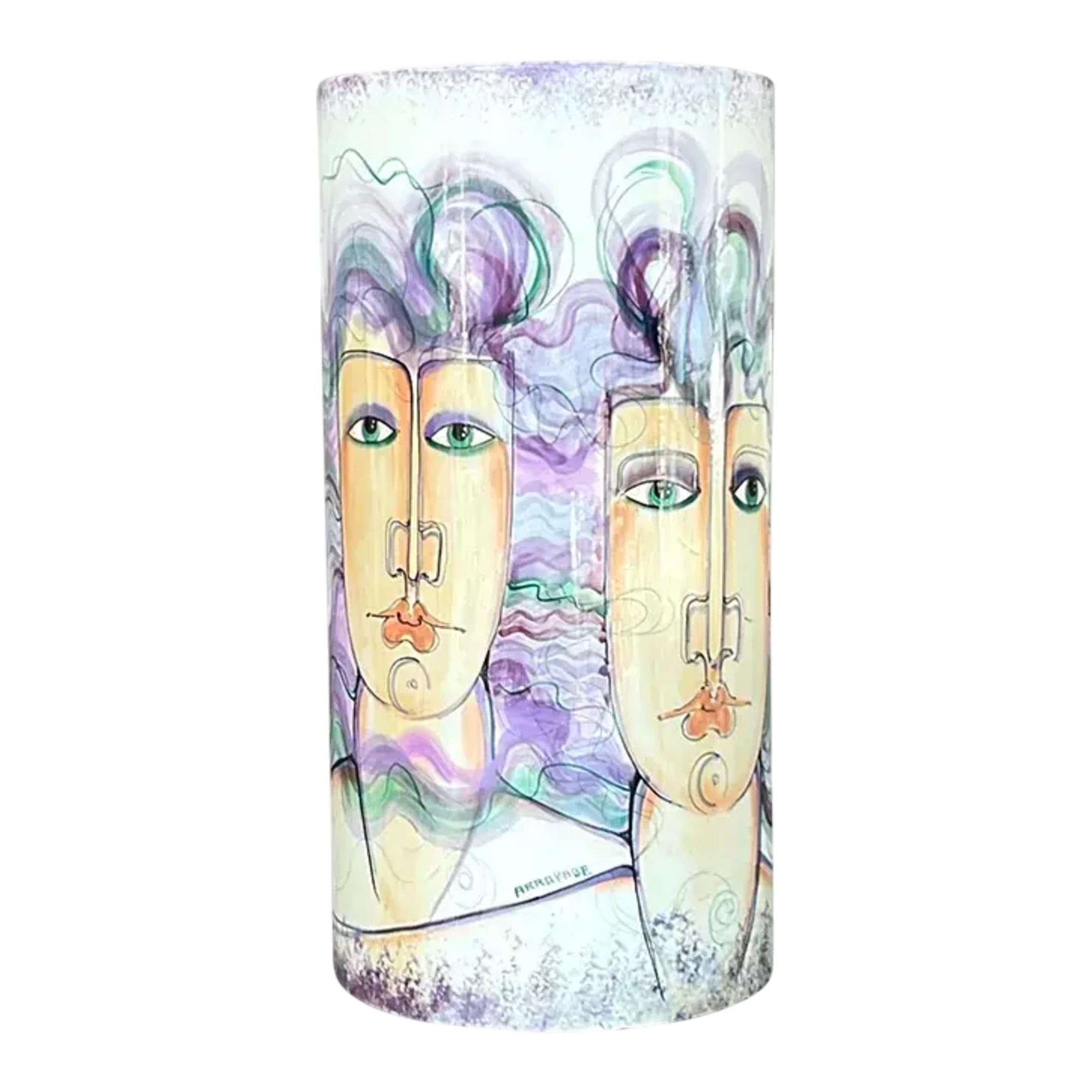 Vintage 1980s Hand Painted Ceramic Vase