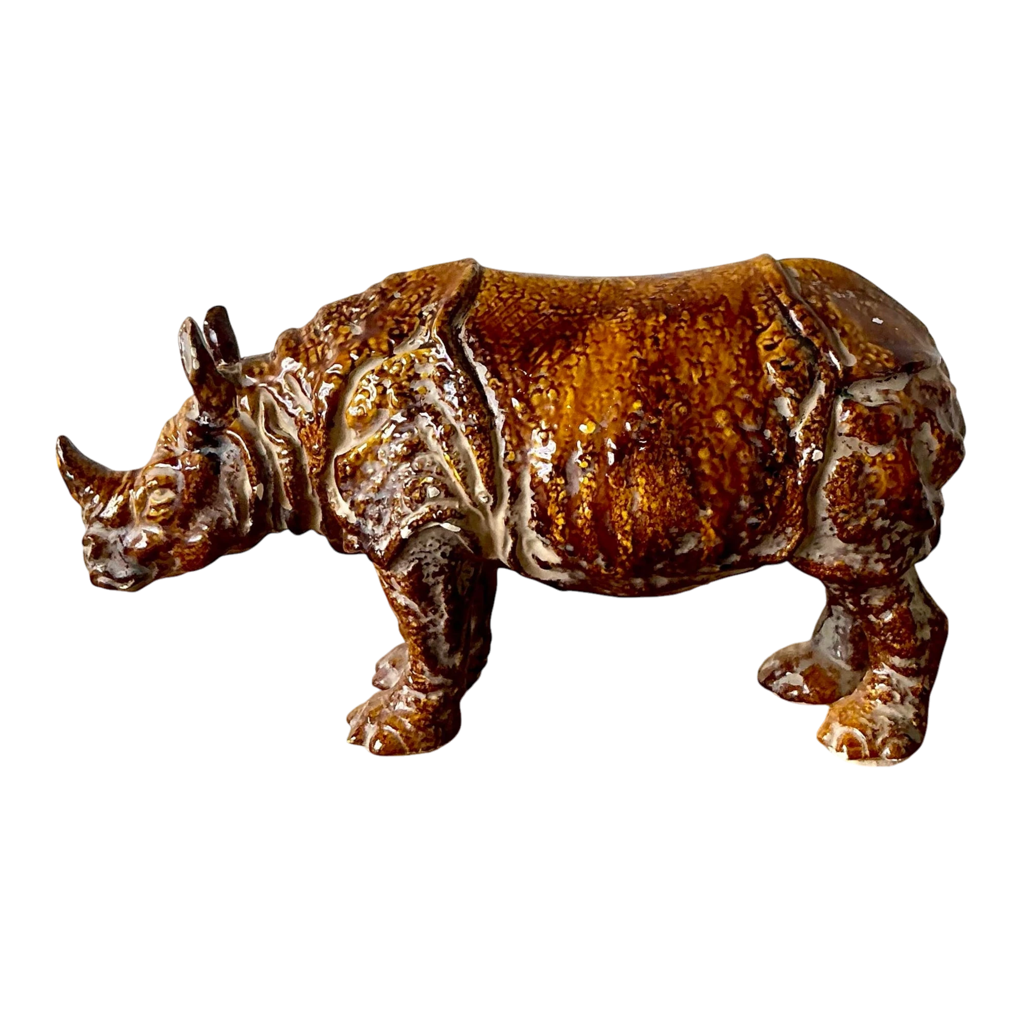 Vintage 60s Italian Glazed Ceramic Rhino