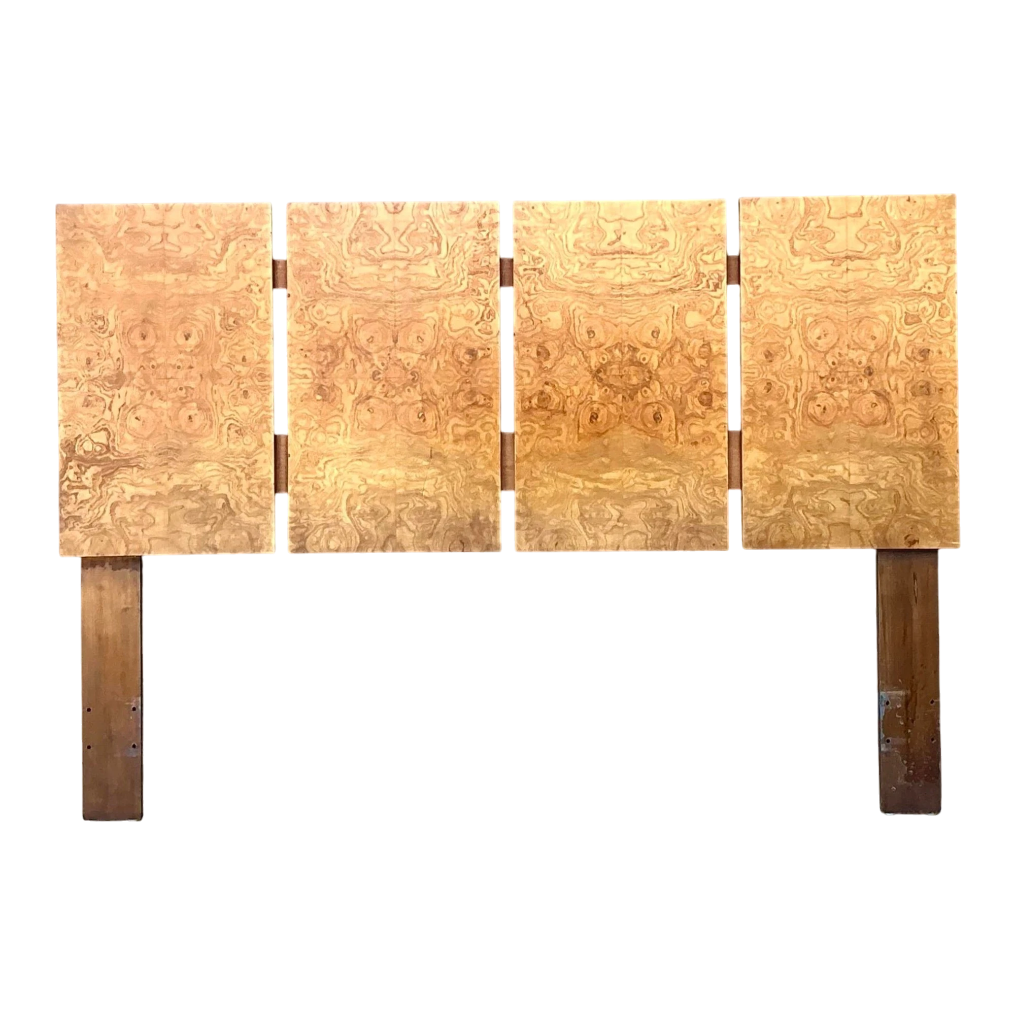 Vintage 70s Burl Wood Panel Full Headboard