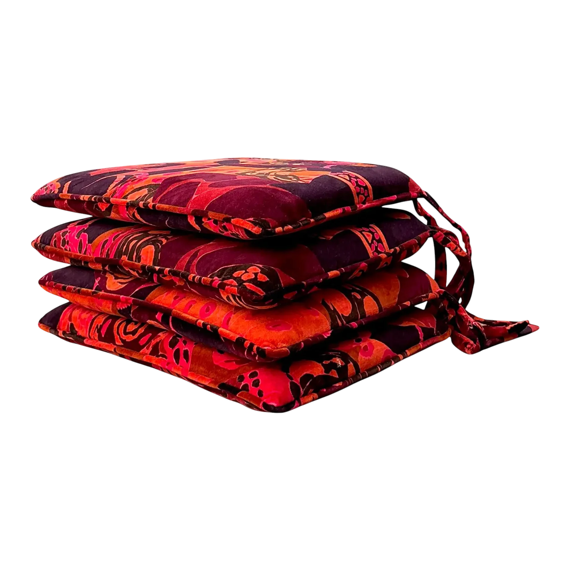 Vintage 80s Yves St Laurent Printed Velvet Tie Cushions - Set of Four