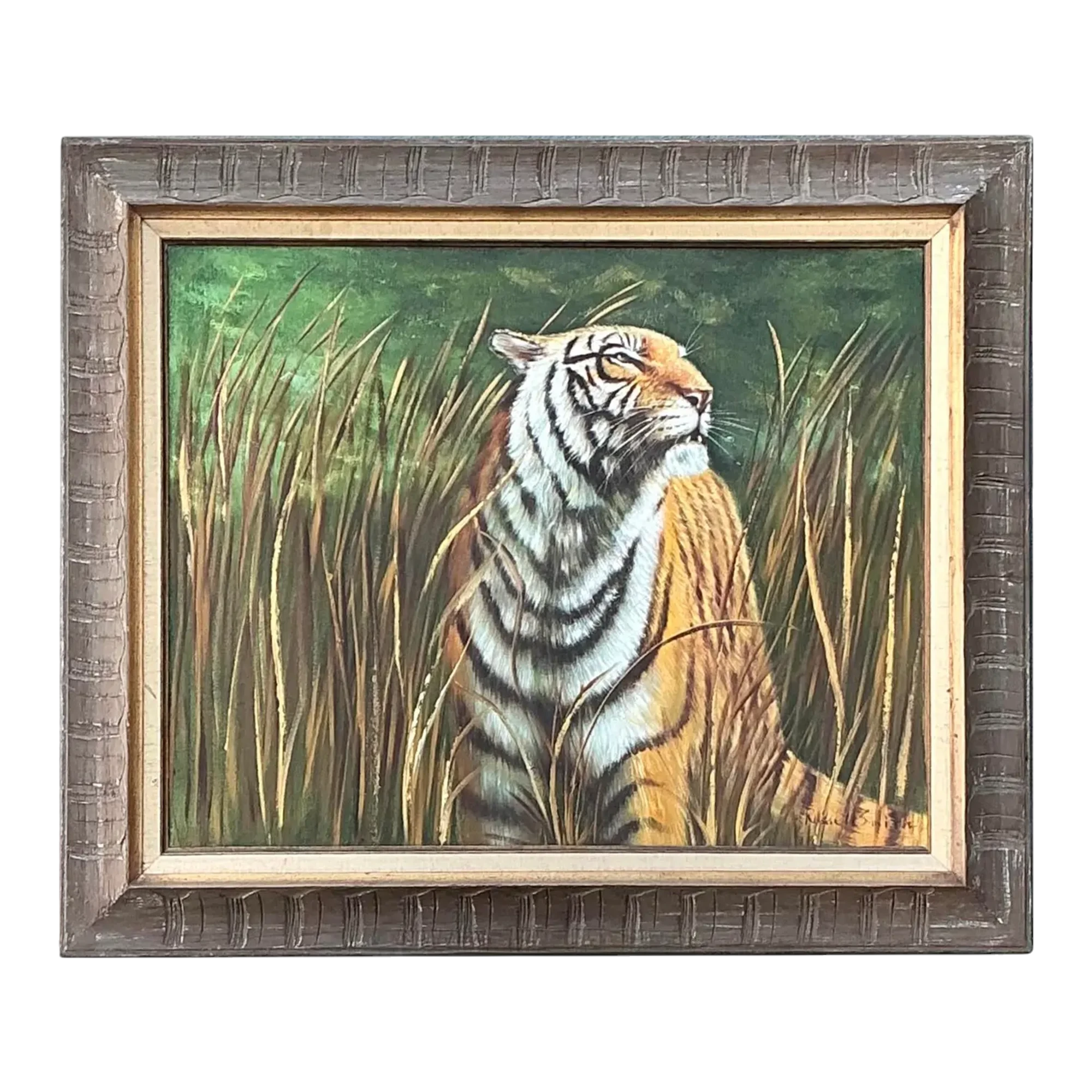 Vintage Aboriginal Oil Painting of Tiger
