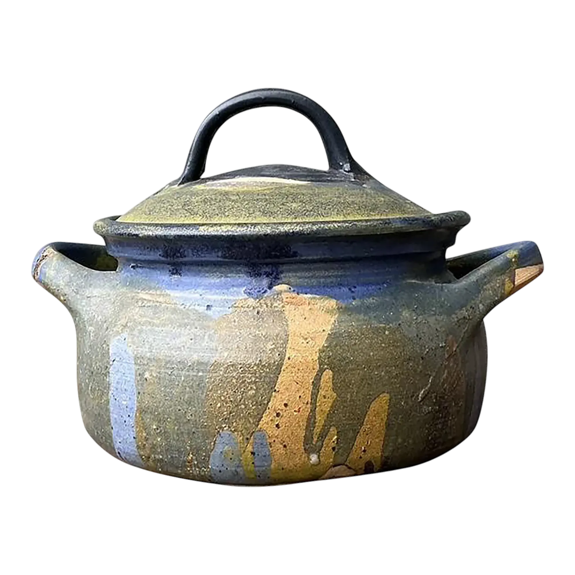 Vintage Aboriginal Studio Pottery Drip Glaze Lidded Bowl