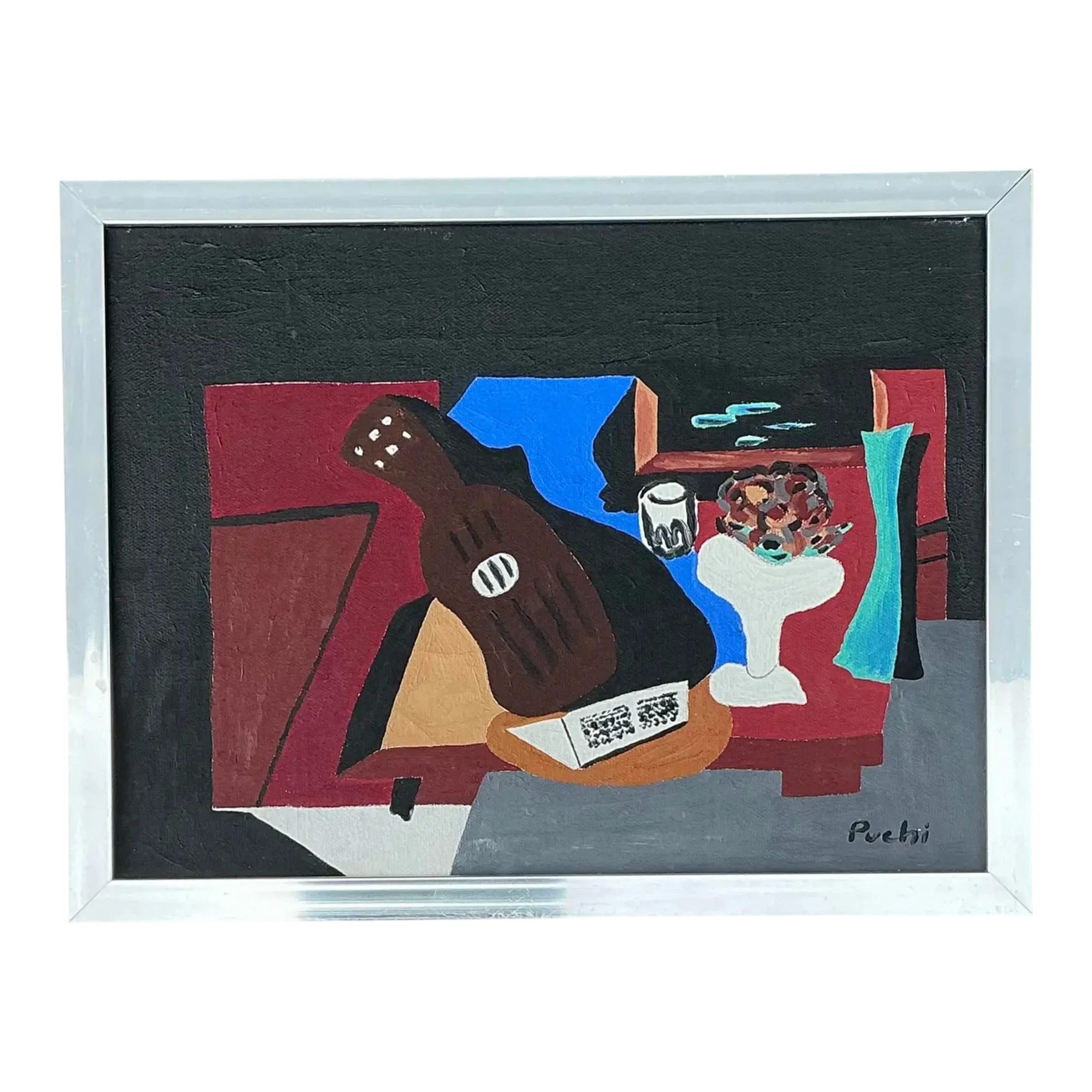 Vintage Abstract Cubist Still Life on Canvas