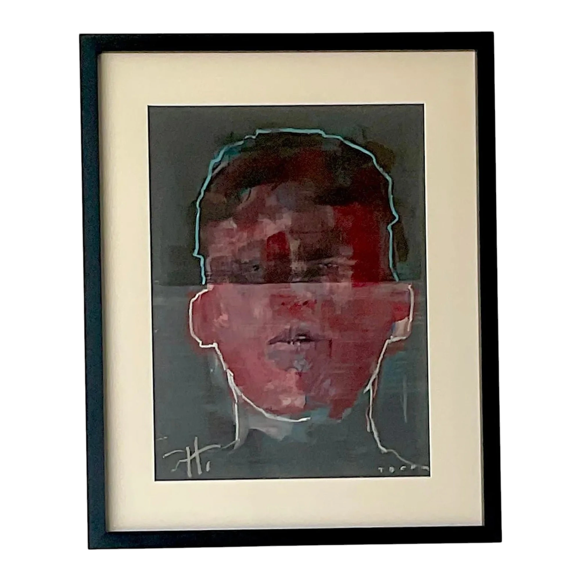 Vintage Abstract Original Signed Oil Portrait Painting on Paper
