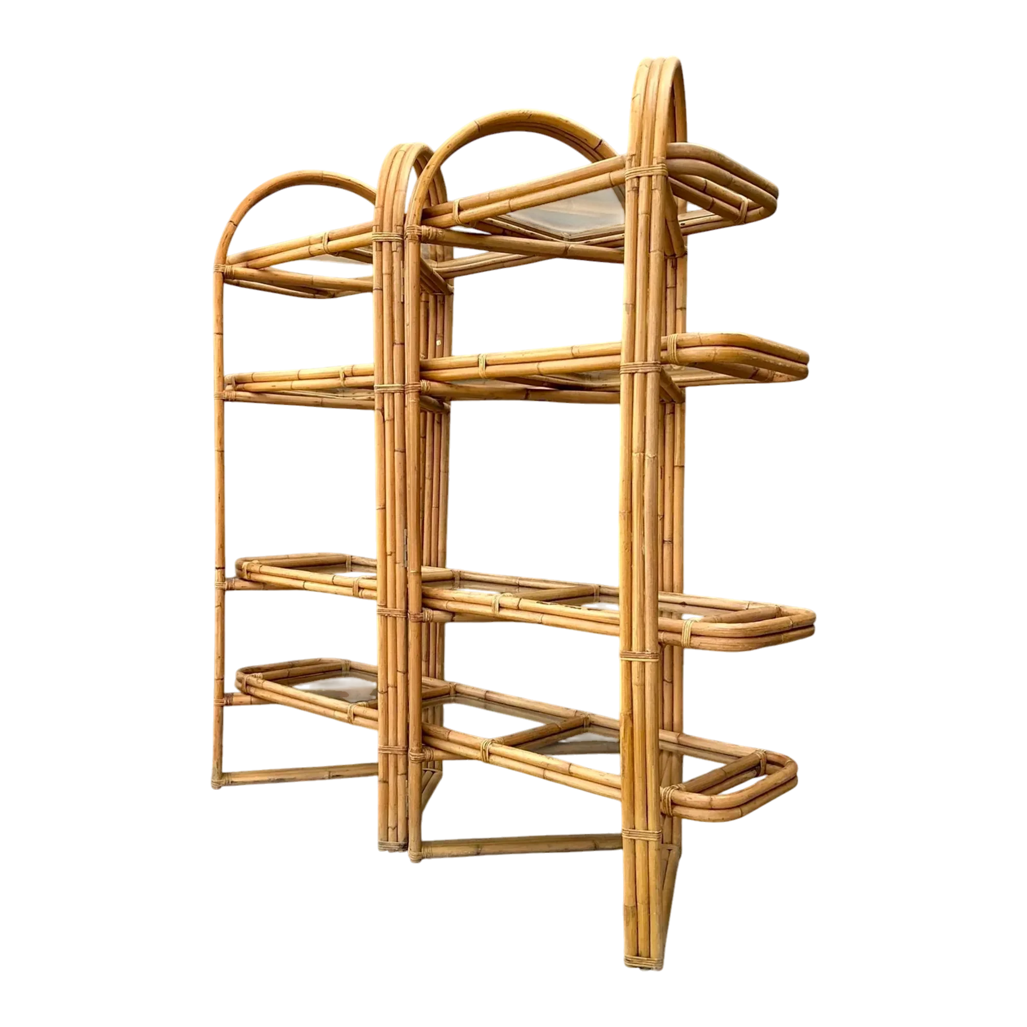 Vintage Arched Rattan Accordion Etagere