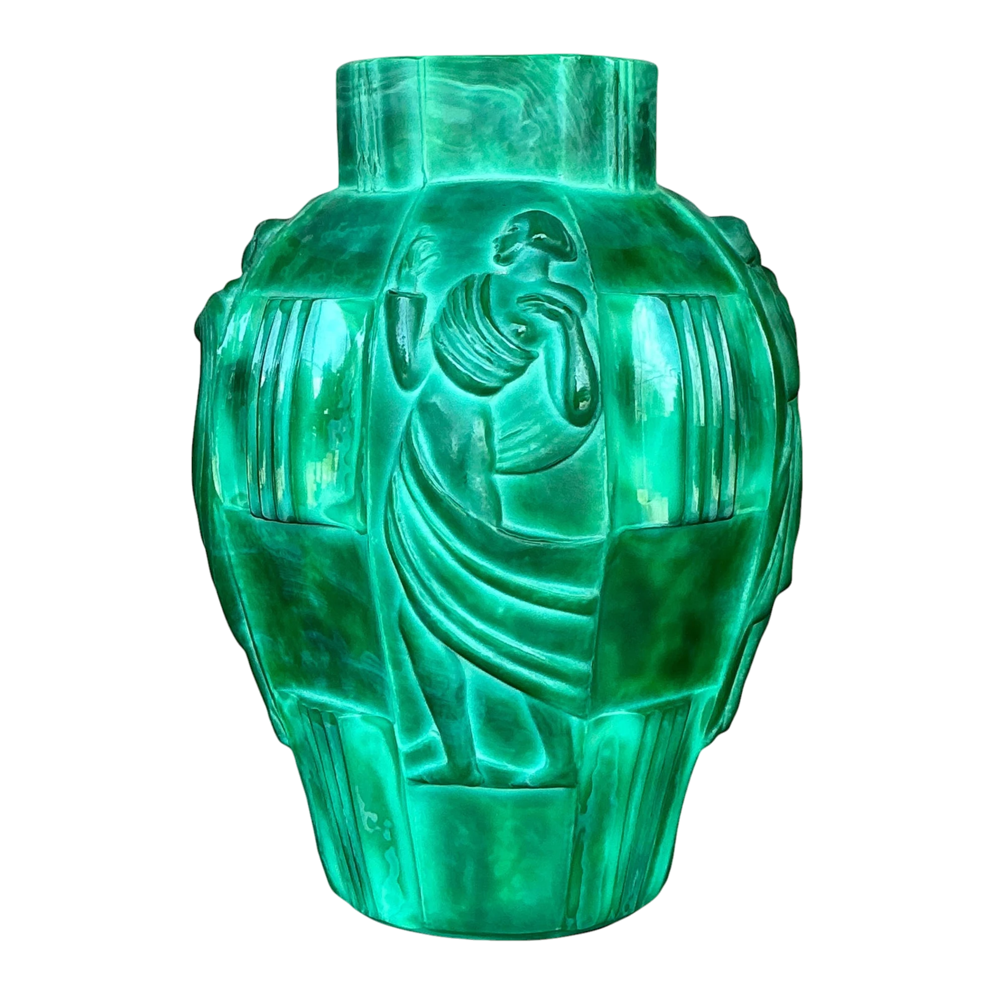 Vintage Art Deco Malachite Glass “Ingrid” Vase After Artur Pleva