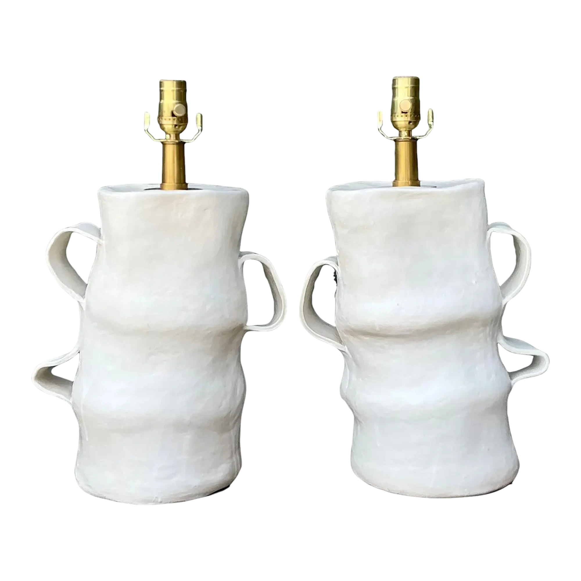 Vintage Artisan Slab Built Pottery Lamps - A Pair — additional photo 1