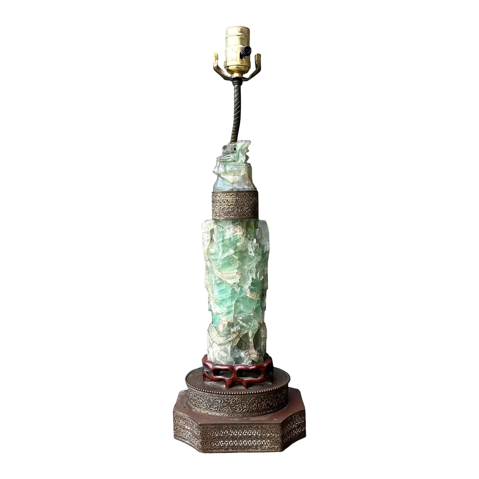 Vintage Asian Carved Jadite Lamp