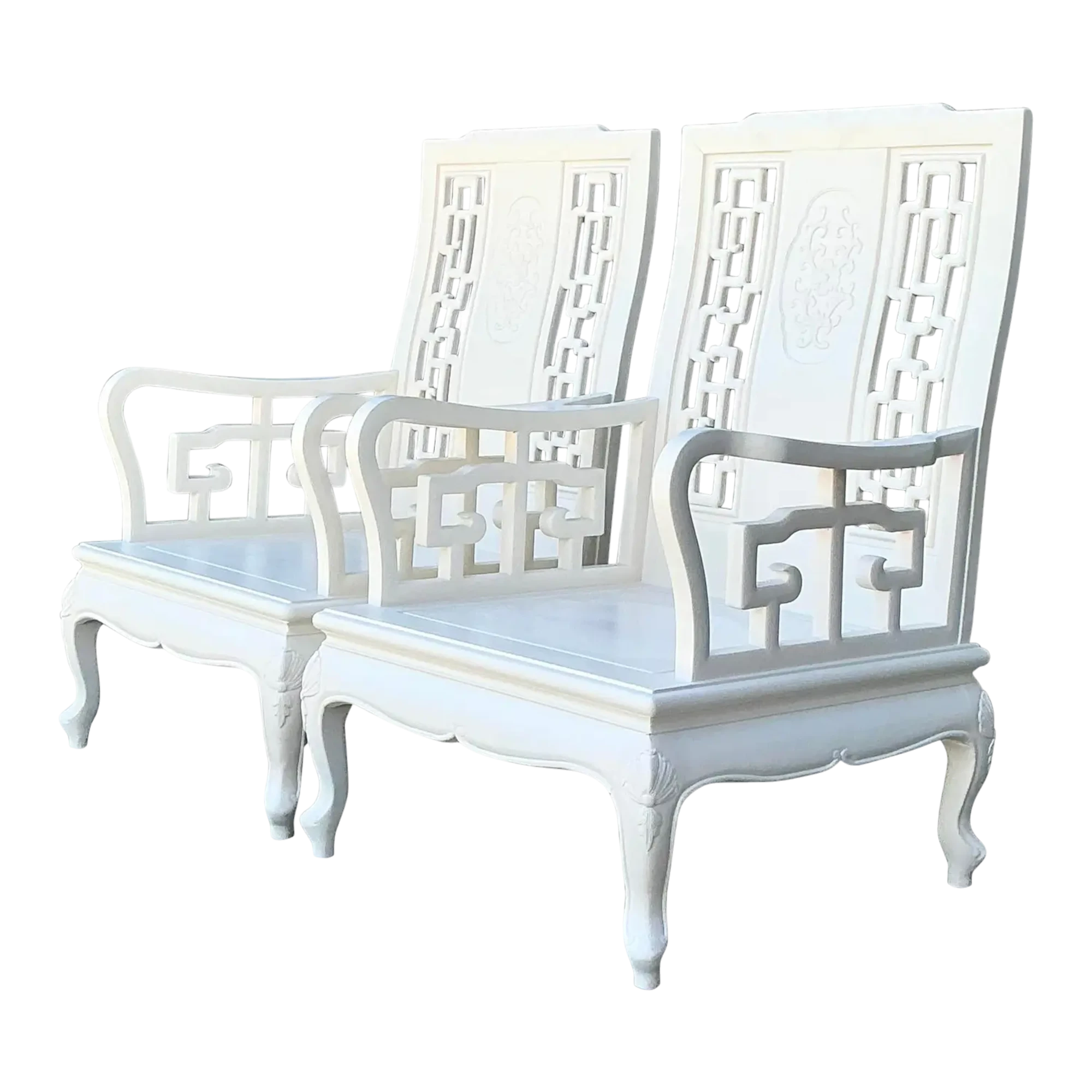 Vintage Asian Chinoiserie Lacquered Lounge Chairs - A Pair
