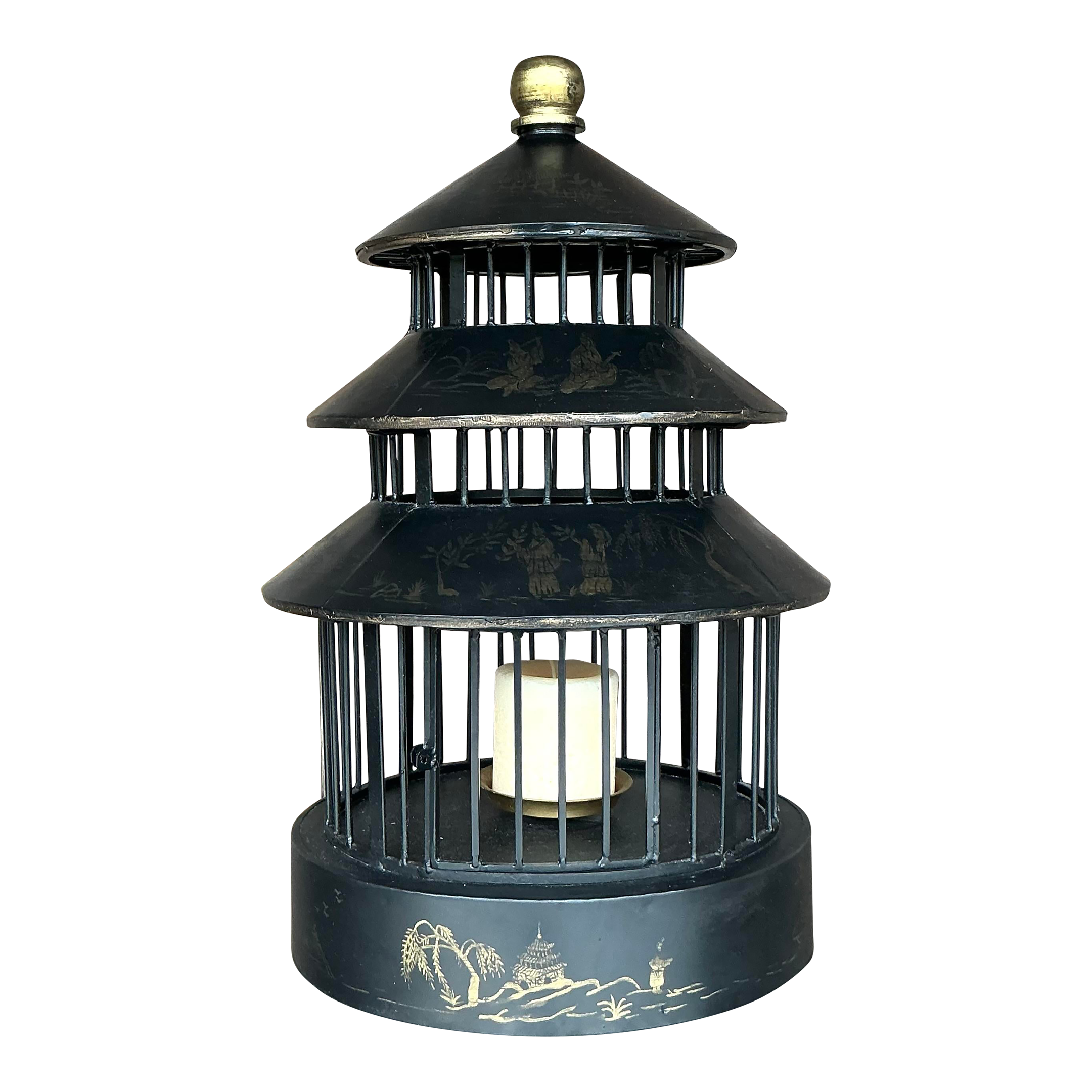 Vintage Asian Chinoiserie Pagoda Bird Cage Lantern