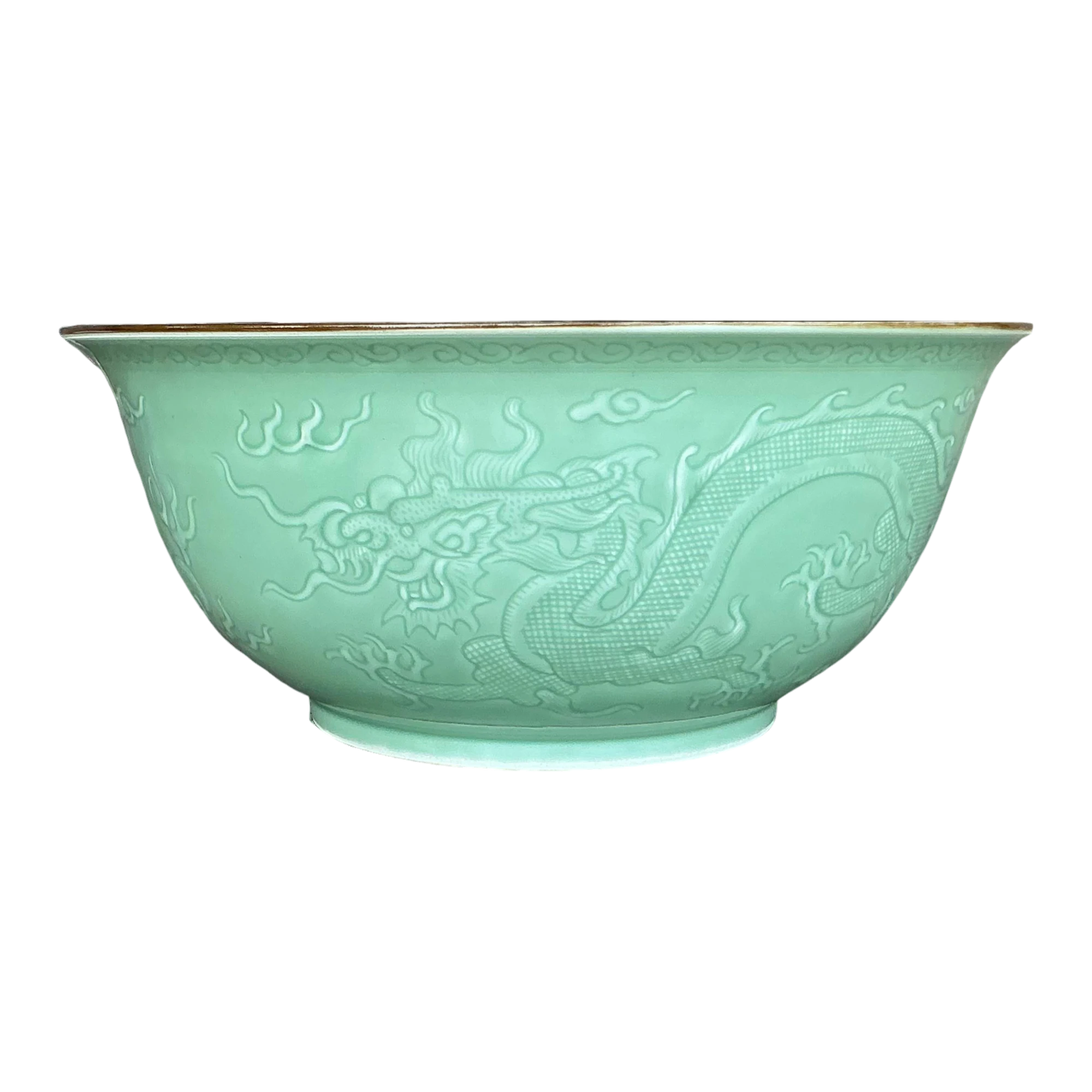 Vintage Asian Dragon Relief Celadon Bowl
