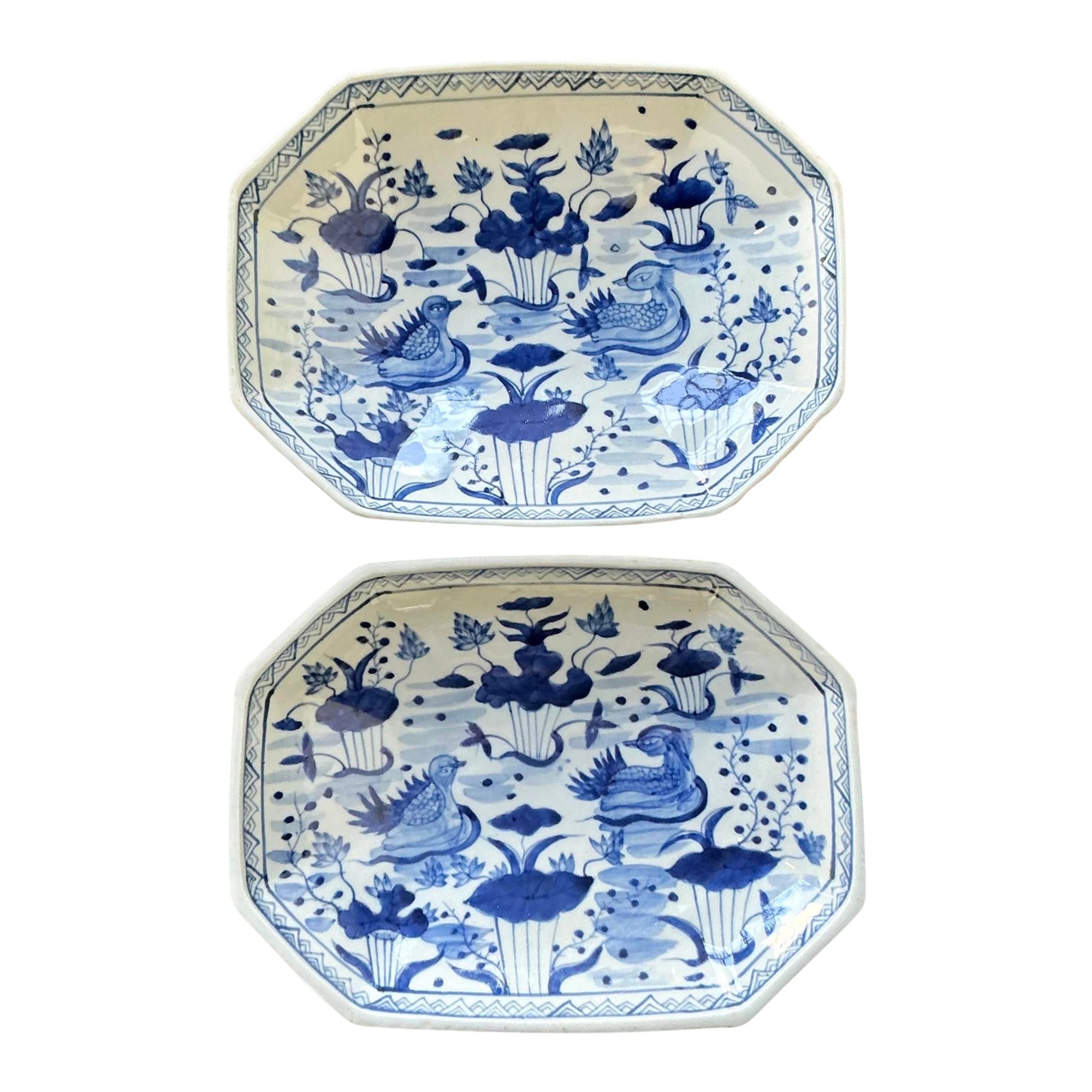 Vintage Asian Hand Painted Chinoiserie Octagon Bowl - Set of Two — additional photo 1