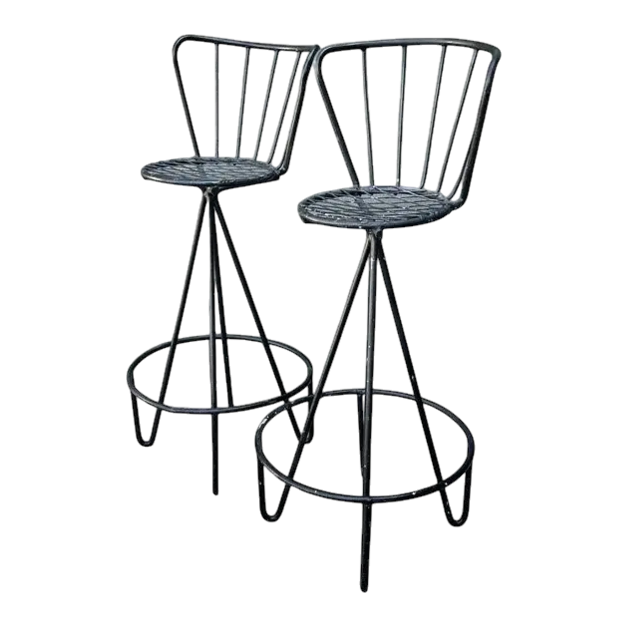 Vintage Atomic MCM Wrought Iron Barstools - A Pair