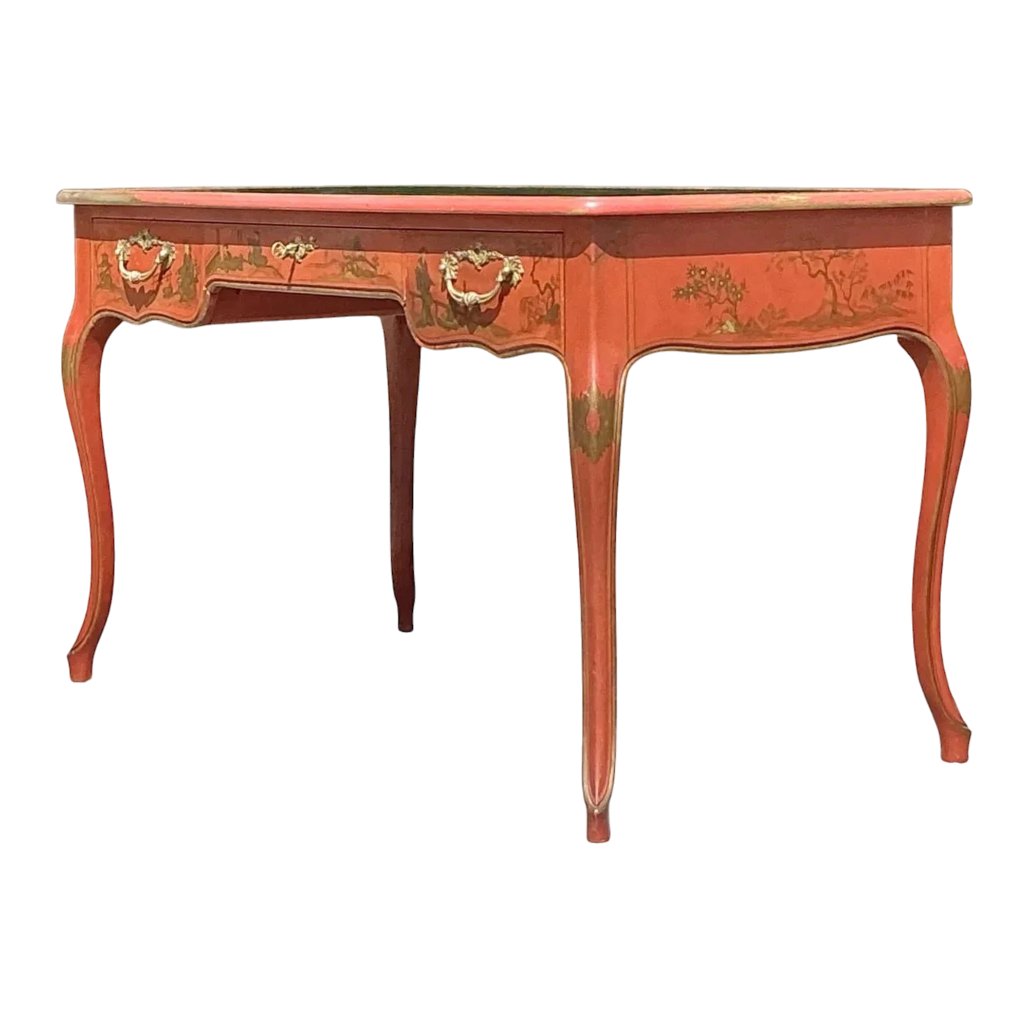 Vintage Baker Red Lacquered Chinoiserie Writing Desk