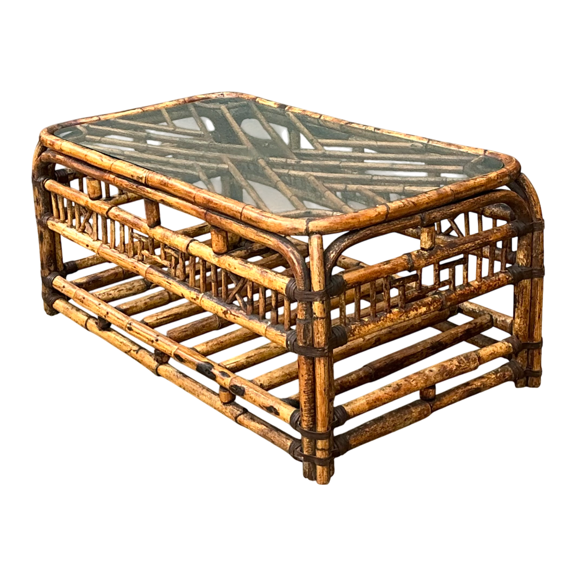 Vintage Bamboo Fretwork and Glass Coffee Table — additional photo 1
