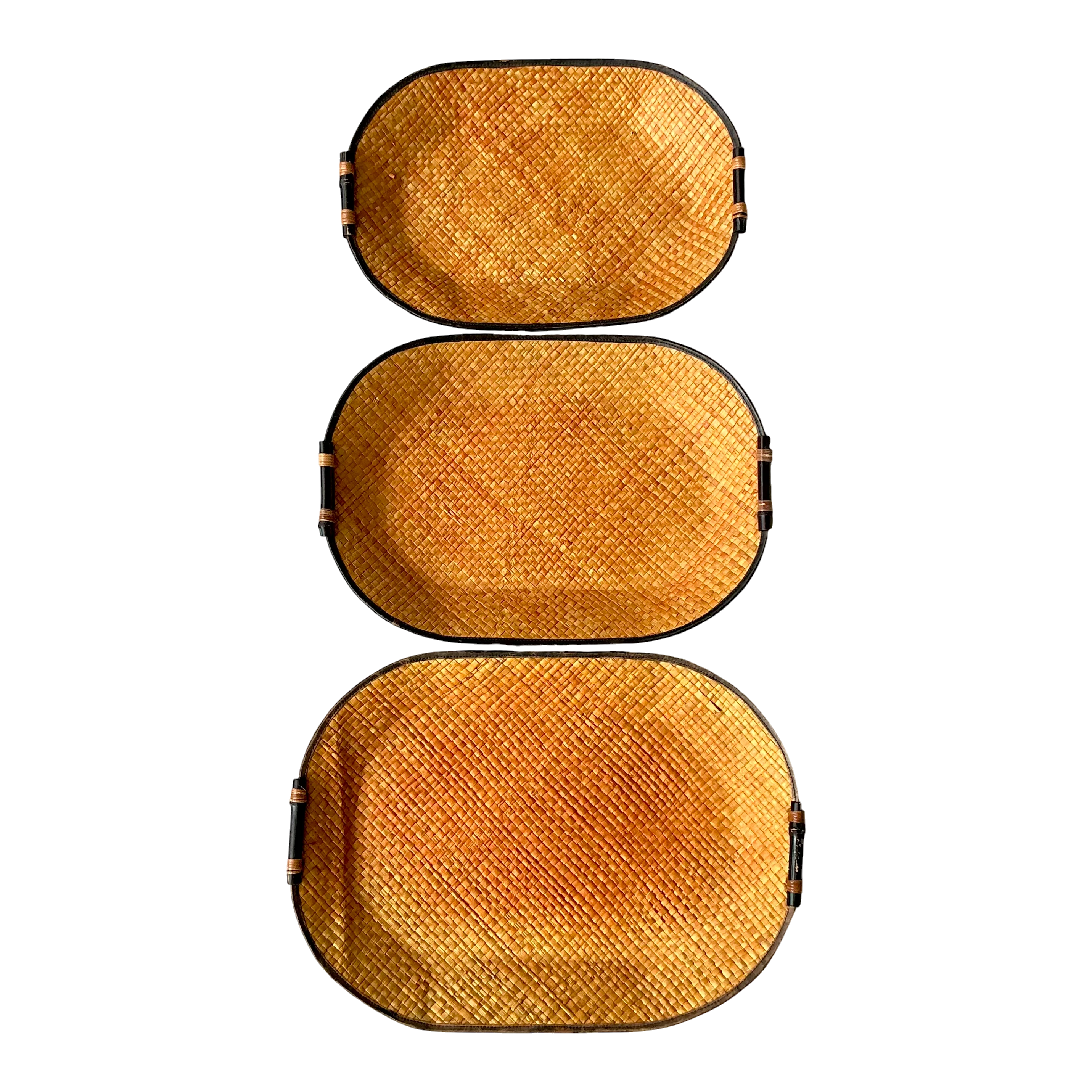 Vintage Bamboo Rattan Woven Trays- Set of 3 — additional photo 1