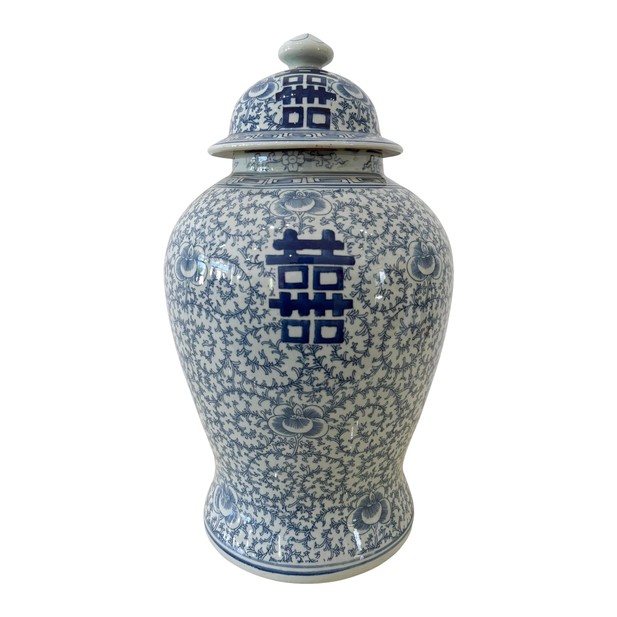 Vintage Blue and White Double Happiness Ginger Jar