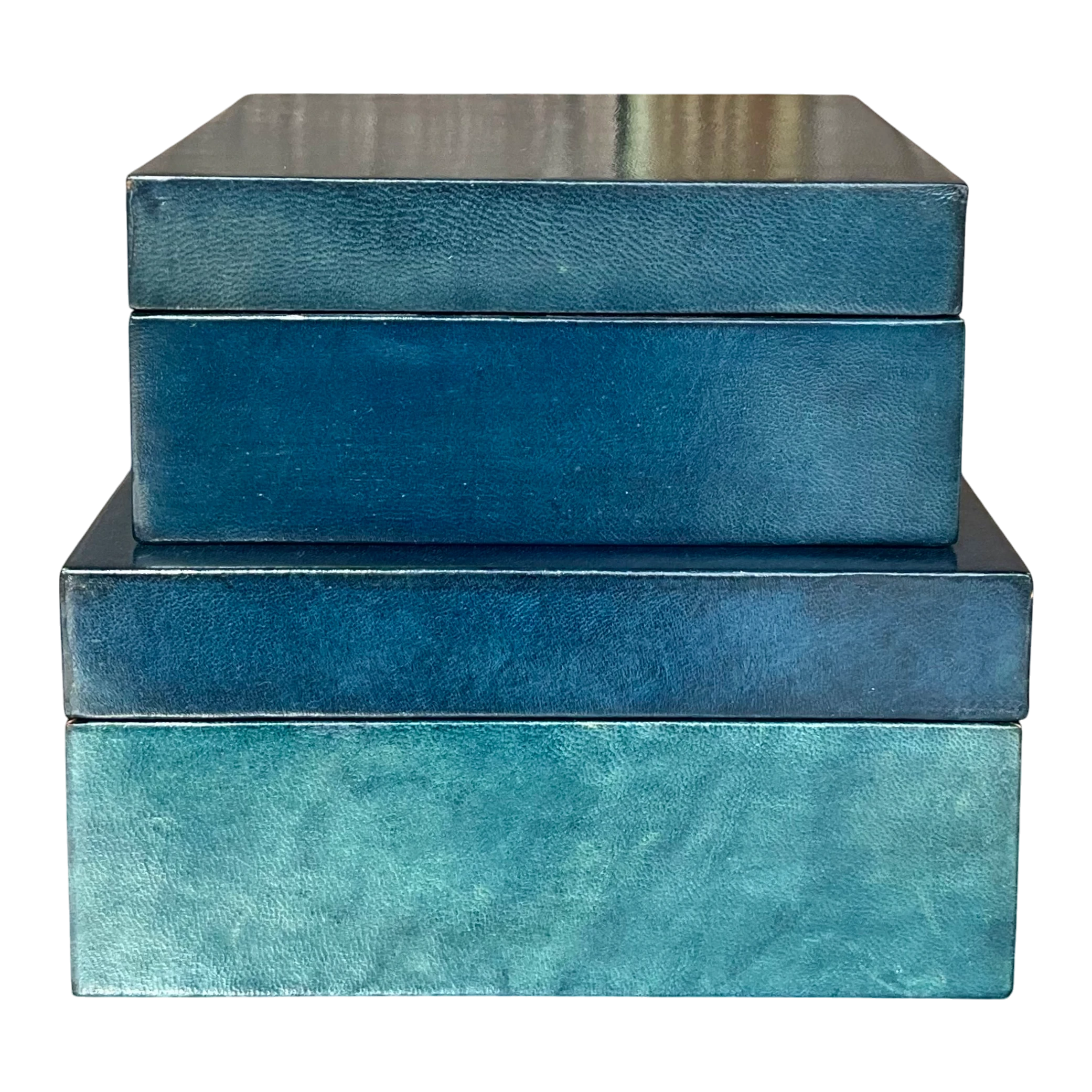 Vintage Blue Leather over Wood All Purpose Boxes- a Set 