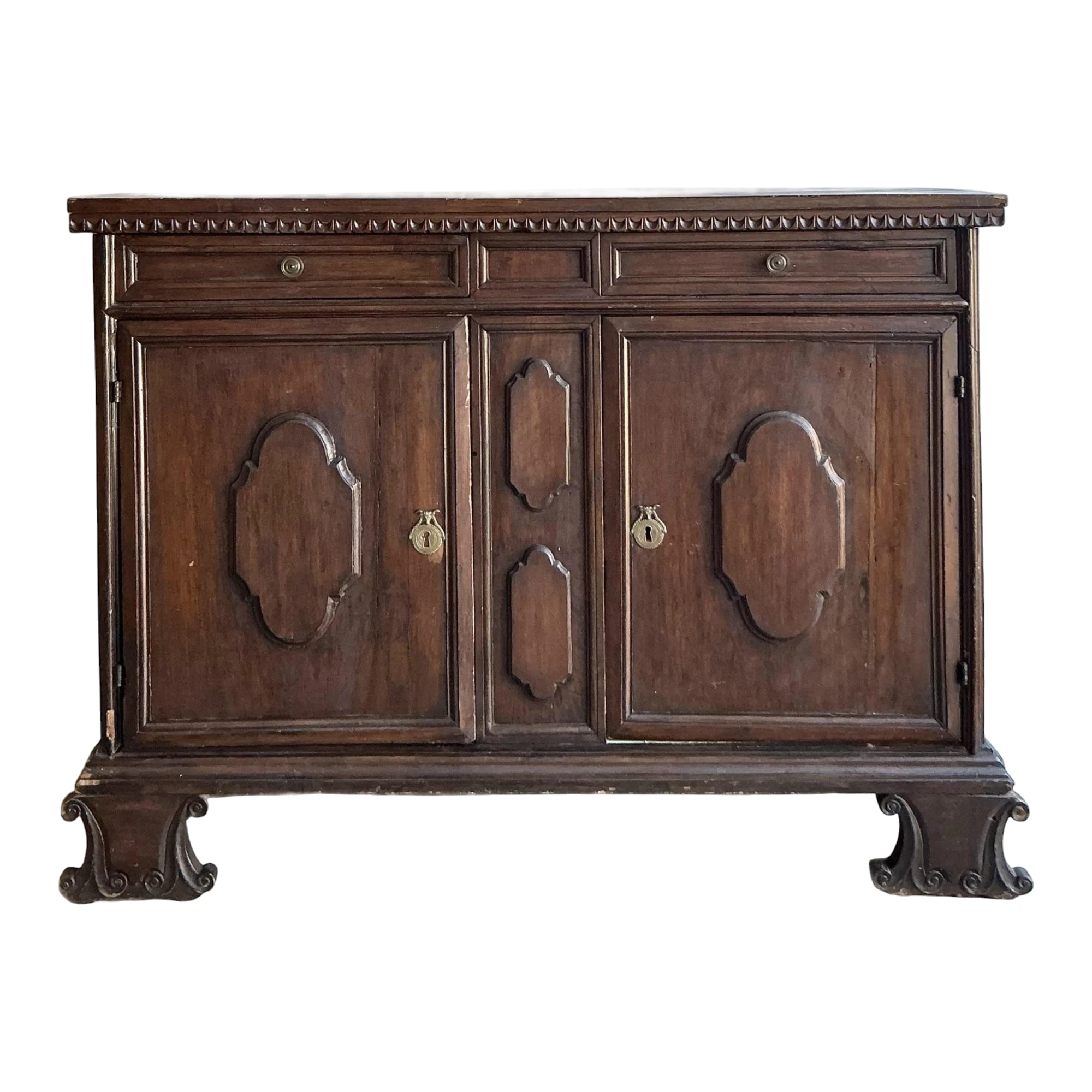 Vintage Boho 18 Century Tuscan Walnut Buffet