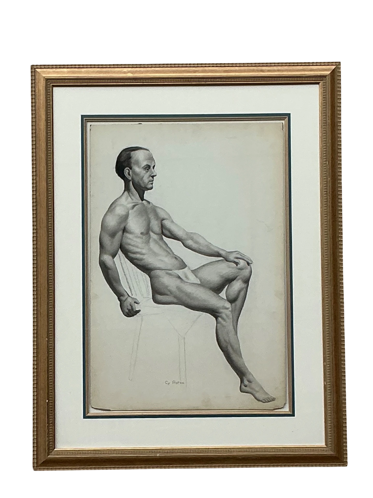 Vintage Boho 1930s Original Pencil Sketch of Man — additional photo 1