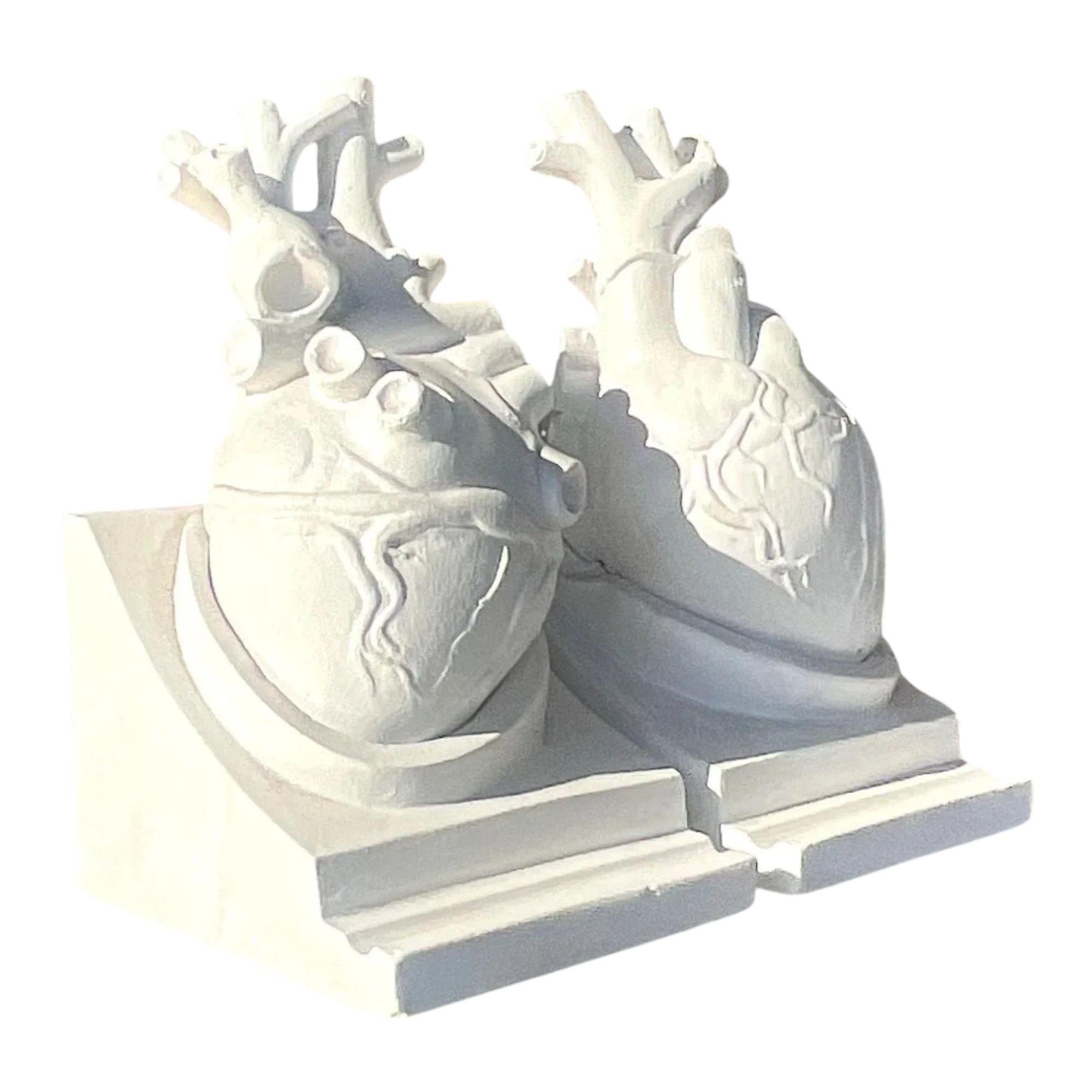 Vintage Boho 1950s Plaster Heart Bookends, Signed- Set of 2