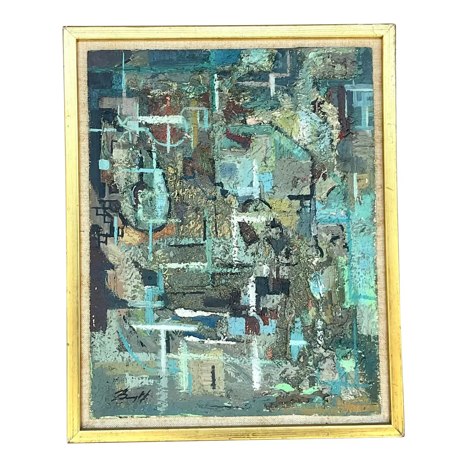 Vintage Boho 1950s Signed Original Abstract Oil on Board