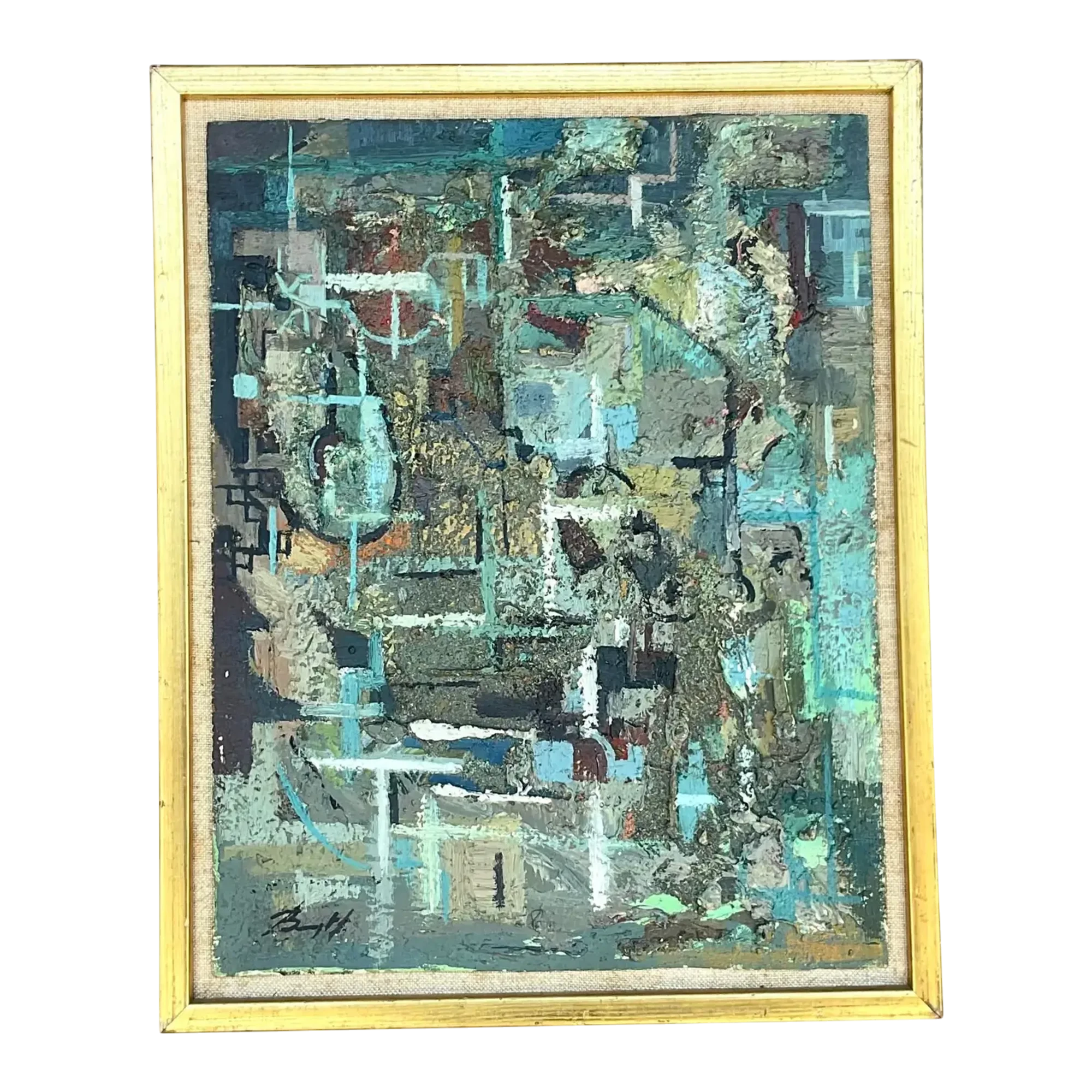 Vintage Boho 1950s Signed Original Abstract Oil on Board